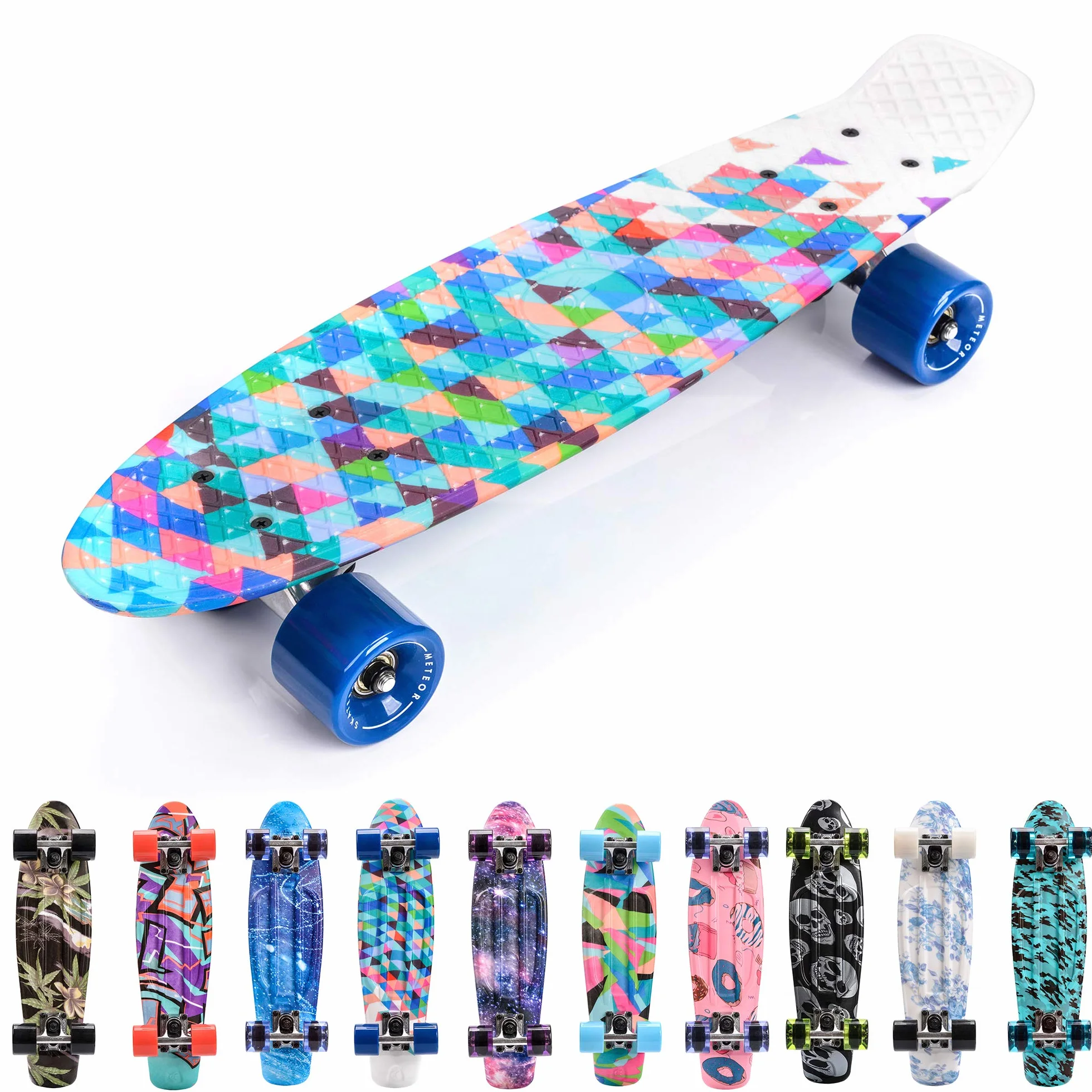 Deskorolka mini cruiser klasyczna fiszka longboard dla dzieci początkujących skatepark retro lekka meteor