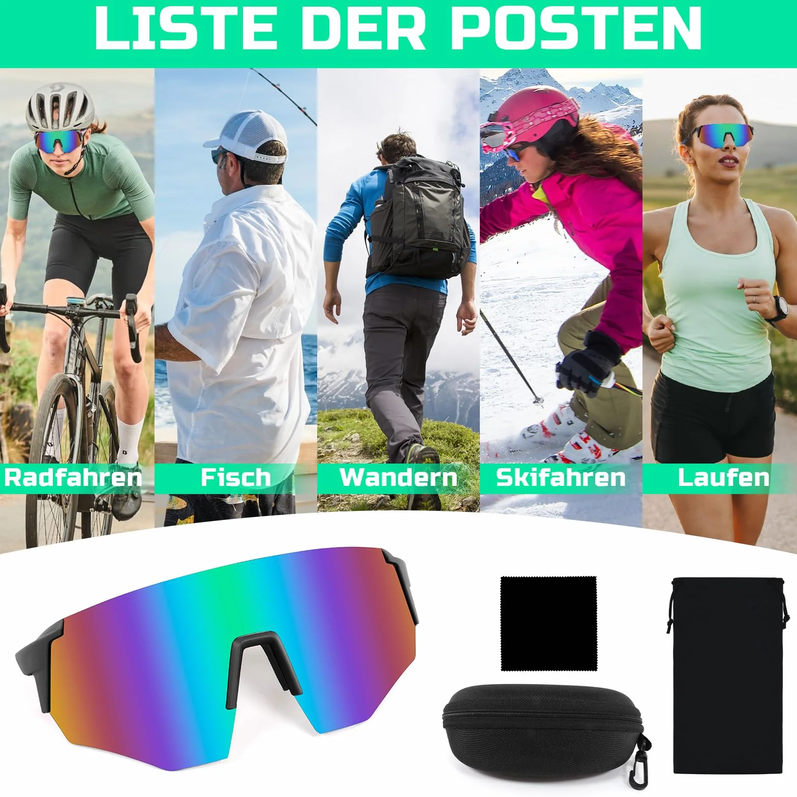 Szybkie okulary, zielone, męskie i damskie, ochrona UV400, wiatroszczelne i odporne na zaparowanie, okulary rowerowe do jazdy na rowerze MTB, rower wyścigowy, narty, bieganie, wędkowanie