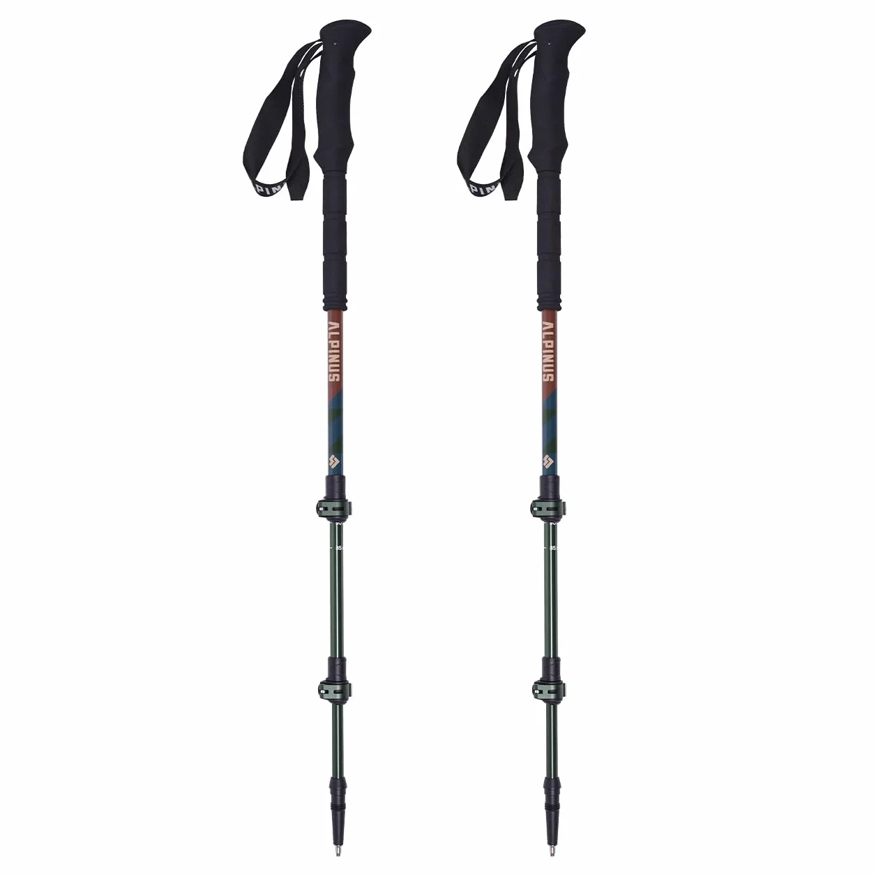 Alpinus - Kijki trekkingowe składane Matterhorn, kijki do chodzenia z regulacją zacisku, maksymalna długość: 65 – 135 cm, kijki trekkingowe z akcesoriami, kijki trekkingowe w zestawie