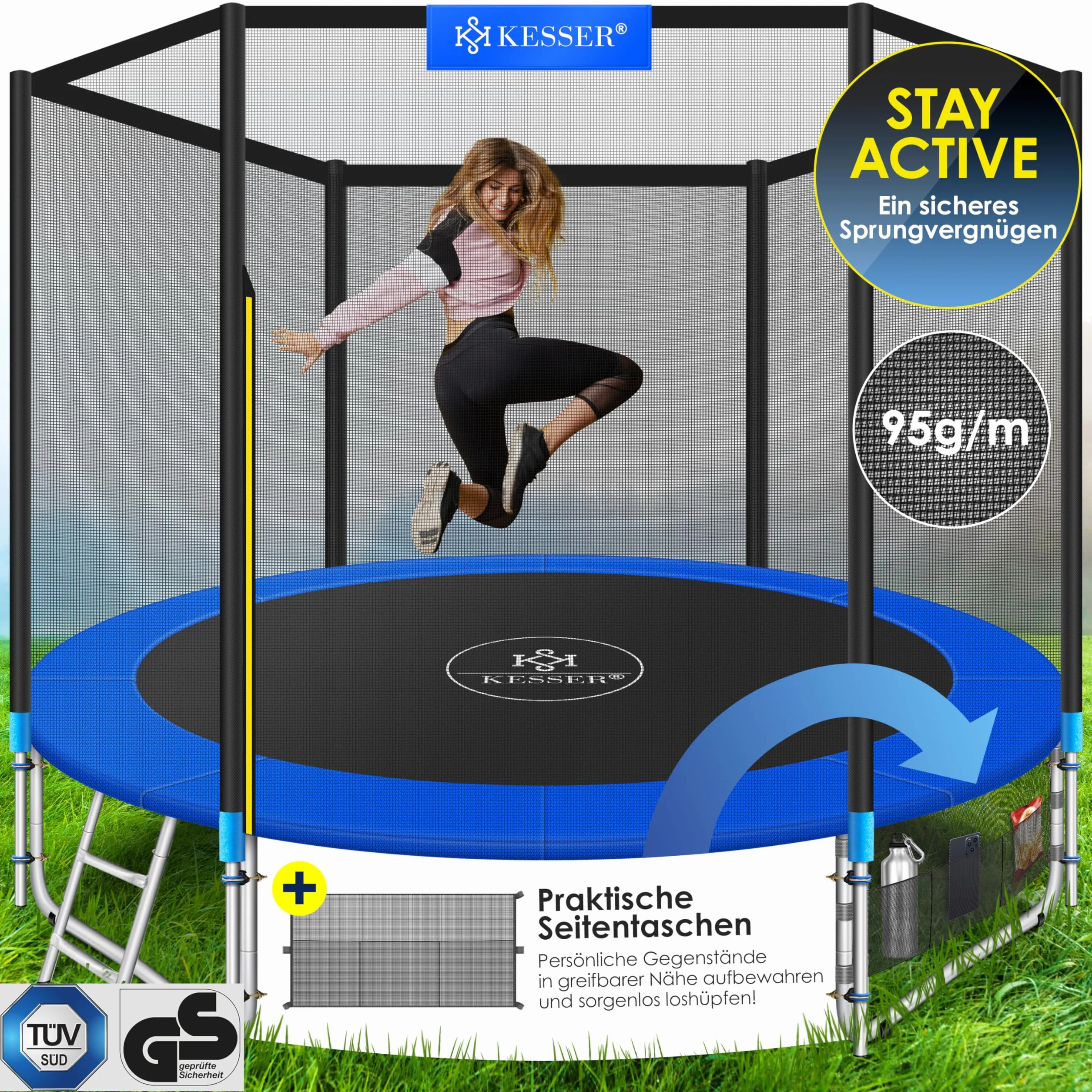 KESSER Trampolina ogrodowa z siatką zabezpieczającą 150 kg zestaw