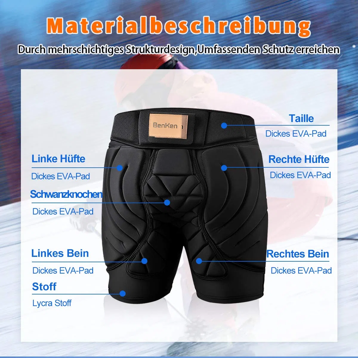 BENKEN Skiing Protective Padded Shorts spodnie kobiety mężczyźni ochrona 3D Hip Butt Guard Pad oddychający materiał odporny na uderzenia na snowboardzie (XL)