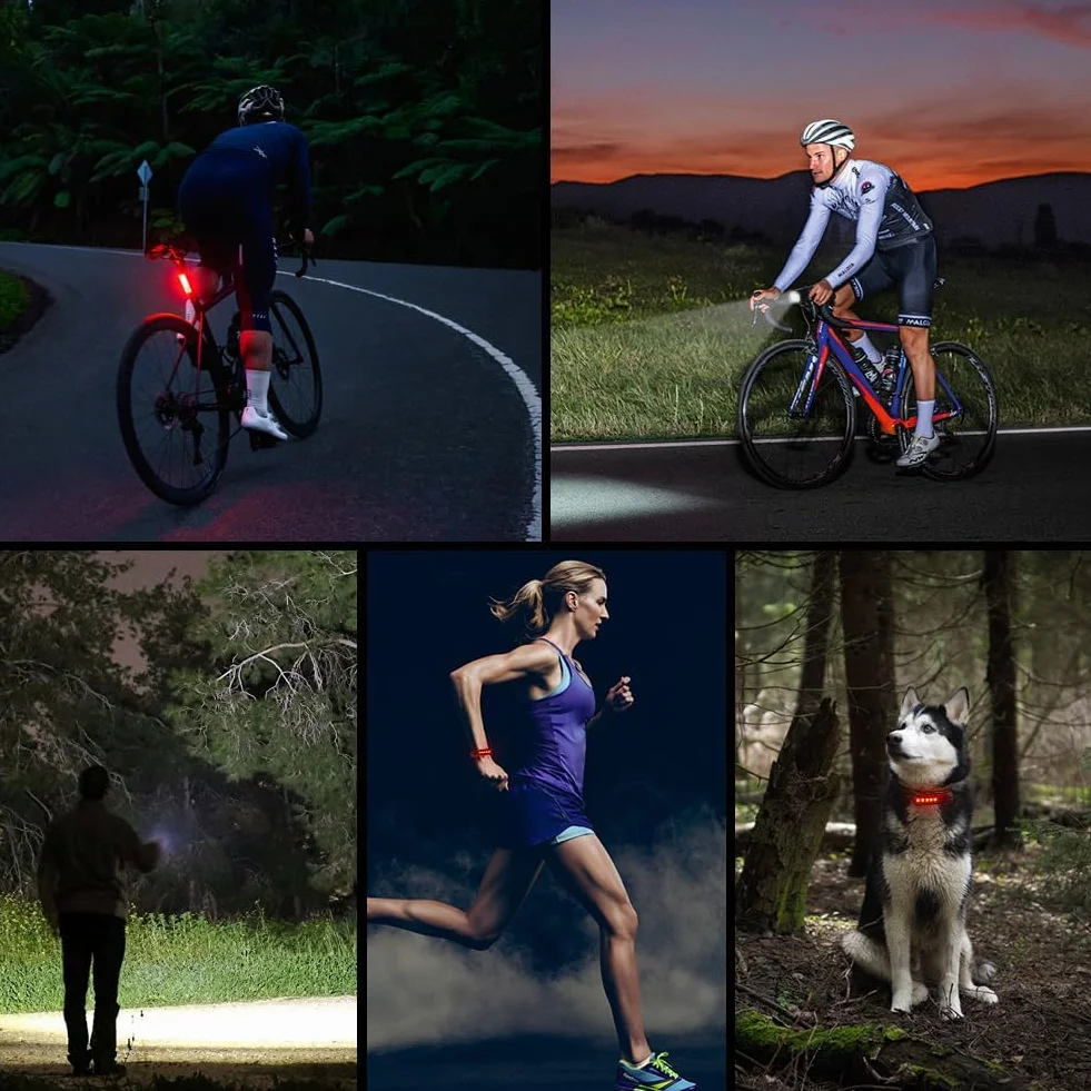 URAQT 12LED Światła rowerowe przednie i tylne, z akumulatorem, wodoodporne, IP65, 1800 mAh, 9500 l, światło rowerowe, 6+5 trybów, światło przednie z brzęczykiem, do jazdy na rowerze górskim i szosowym