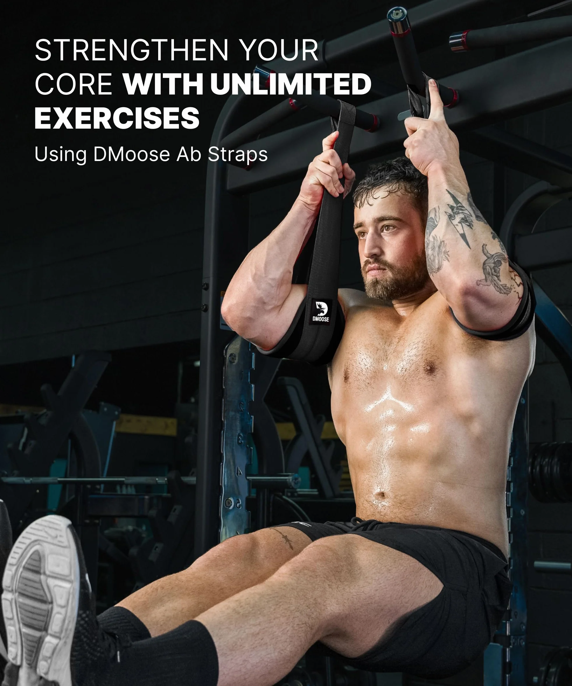 DMoose Fitness Wiszące pasy biodrowe do drążków do podciągania i treningu siłowego – grubo wyściełany pas na ramię do podciągania się brzucha z 2 nierdzewnymi karabińczykami – pasy do podciągania do