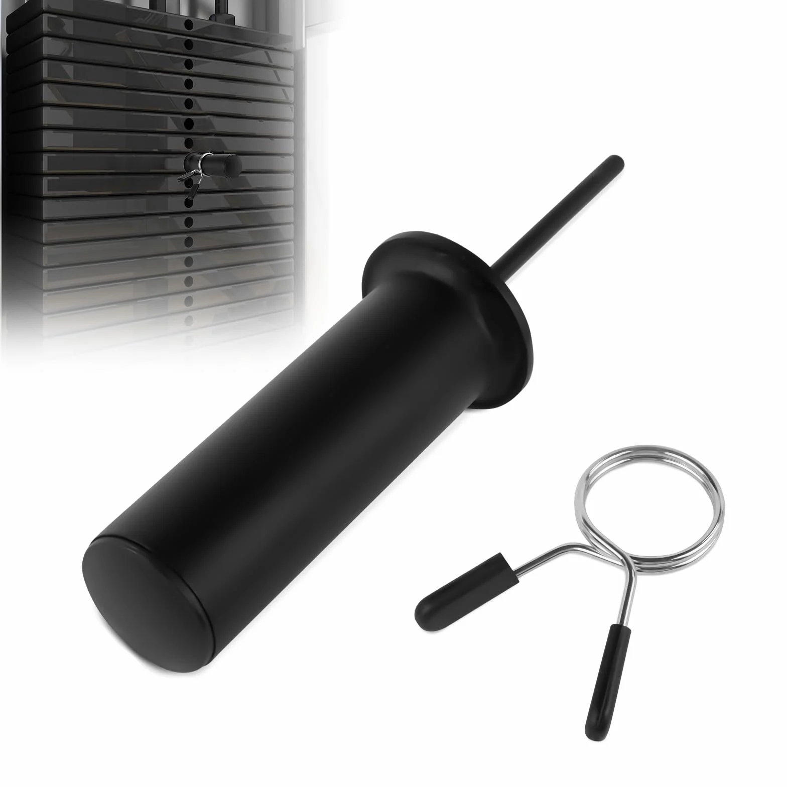 Gym Pin Extender z 1 klipsem sprężynowym Gympin Weight Stack, pin do dodatkowej wagi, średnica 8 mm, długość 110 mm do dodatkowego ciężaru do układania w stos ciężarków, zamiennik ciężaru do