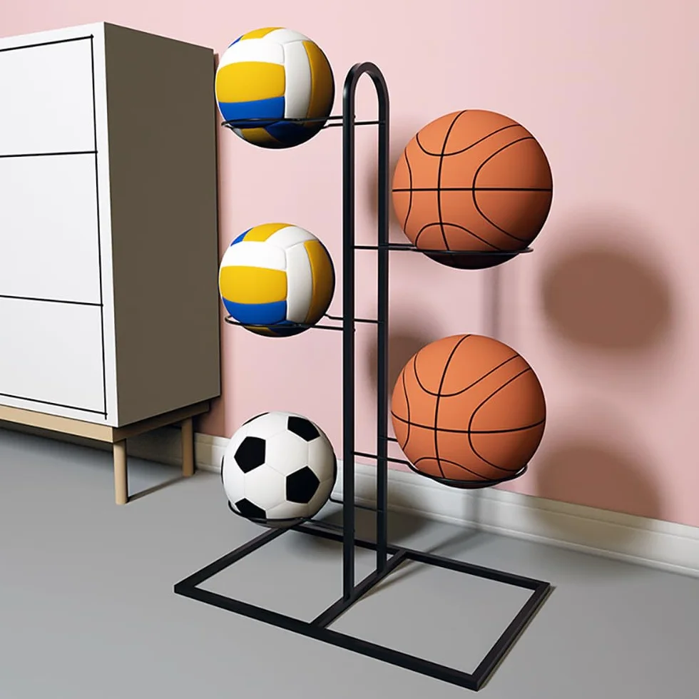 Stojak na piłki – Organizer do piłek nożnych, koszykowych i siatkówek | Trwały regał pionowy do przechowywania | Wersja indoor/outdoor | Modułowy, demontowalny(5-Poziomowy)