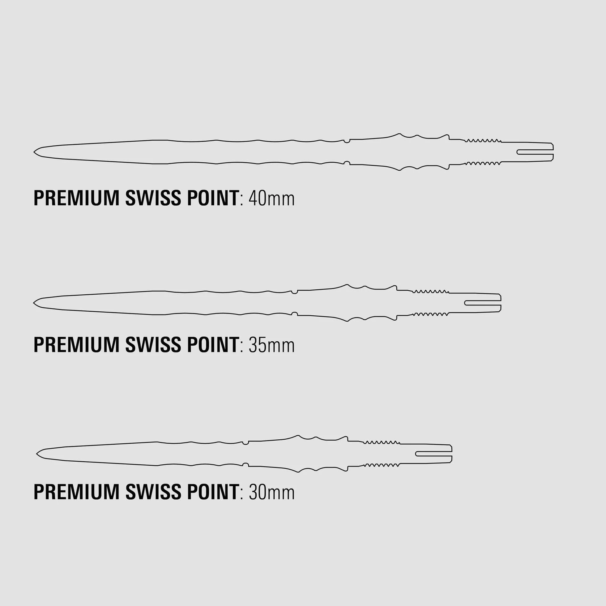 Target Japan Premium Swiss Points, 3 Pack Set of Tips- 30MM/35MM/40MM- Czarny/Silica/Niebieski/Srebrny | Końcówki do rzutek, końcówki zapasowe, profesjonalne akcesoria do rzutek