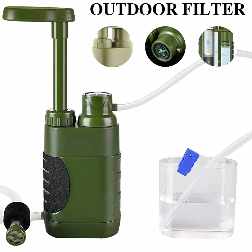 Namvo Filtr do wody, outdoorowy uzdatnianie wody pitnej, 3000 l, survivalowy, kempingowy, filtr do wody, do wyposażenia awaryjnego Prepper - Army Green