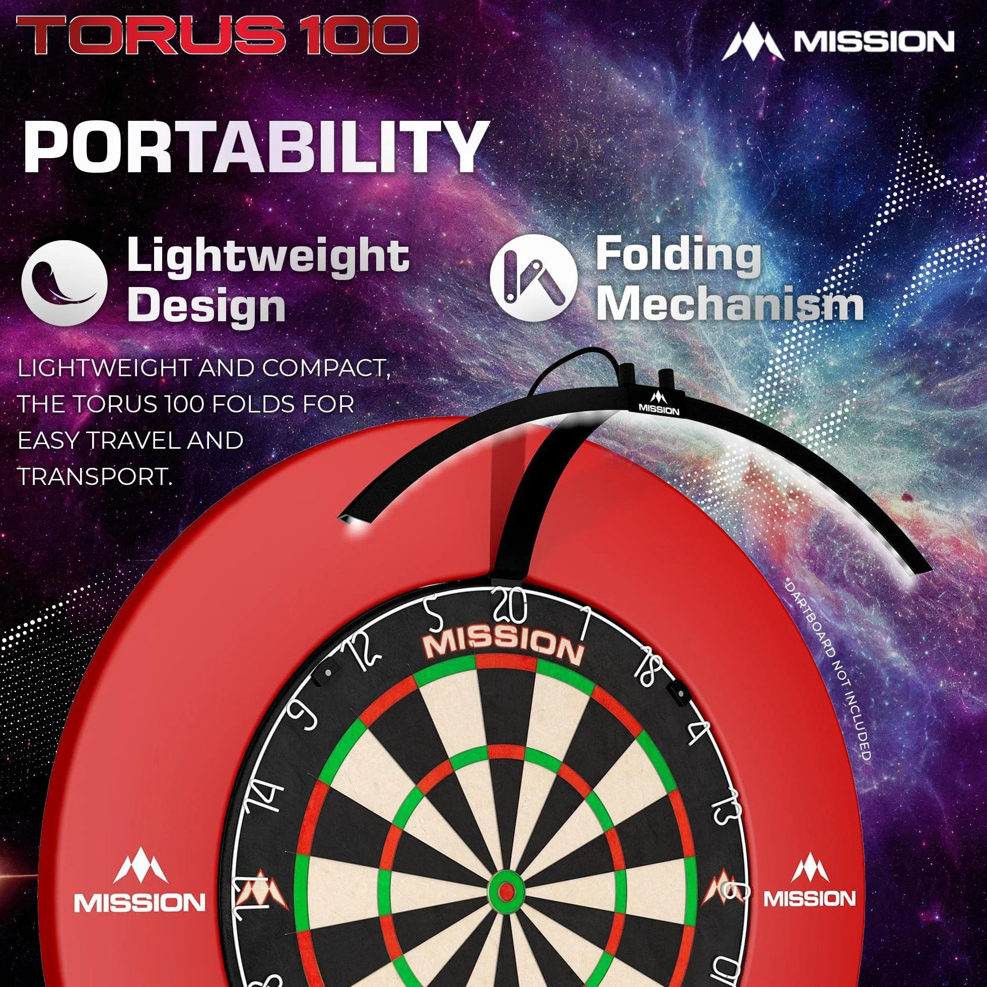 Mission Darts TOR100 Torus 100 | składana przenośna tarcza do darta LED system oświetlenia podróżnego