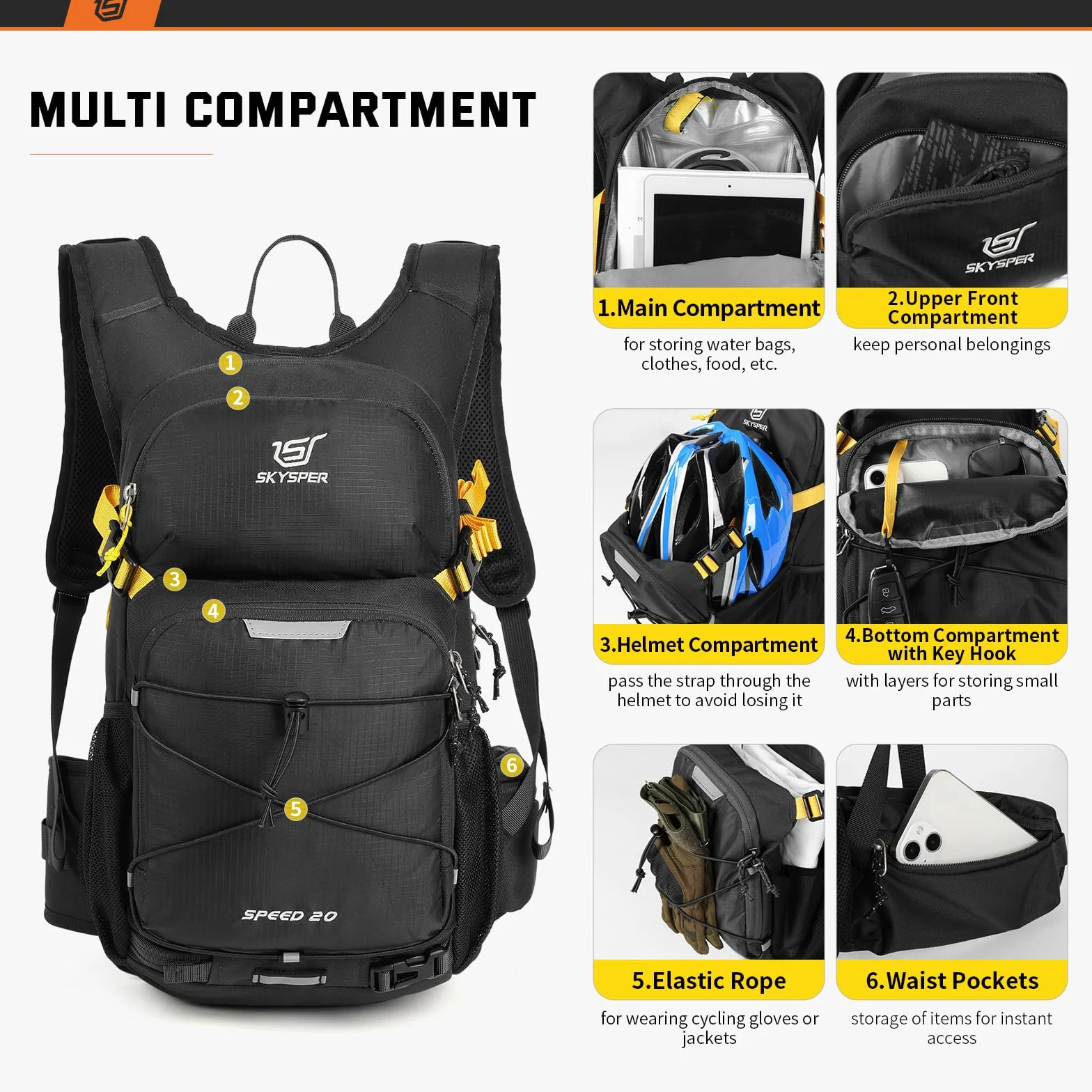 SKYSPER plecak rowerowy 20L, ISPEED 20 ultralekki z systemem hydracyjnym