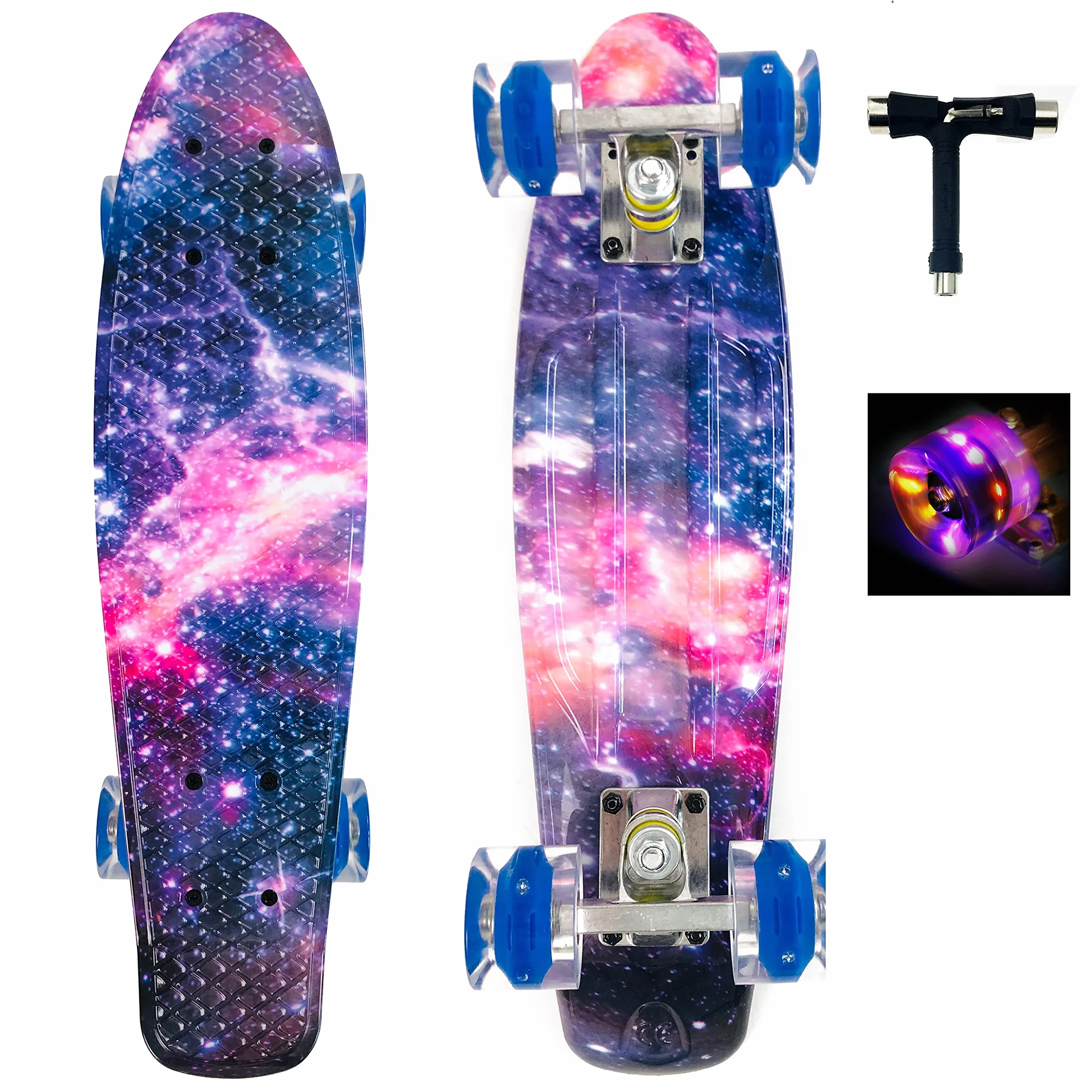 Deskorolka mini 56 cm Cruiser deskorolka z podświetlanymi kółkami kompletna deskorolka dla dzieci początkujących młodzieży nastolatków dorosłych z All-in-One Skate T-Tool