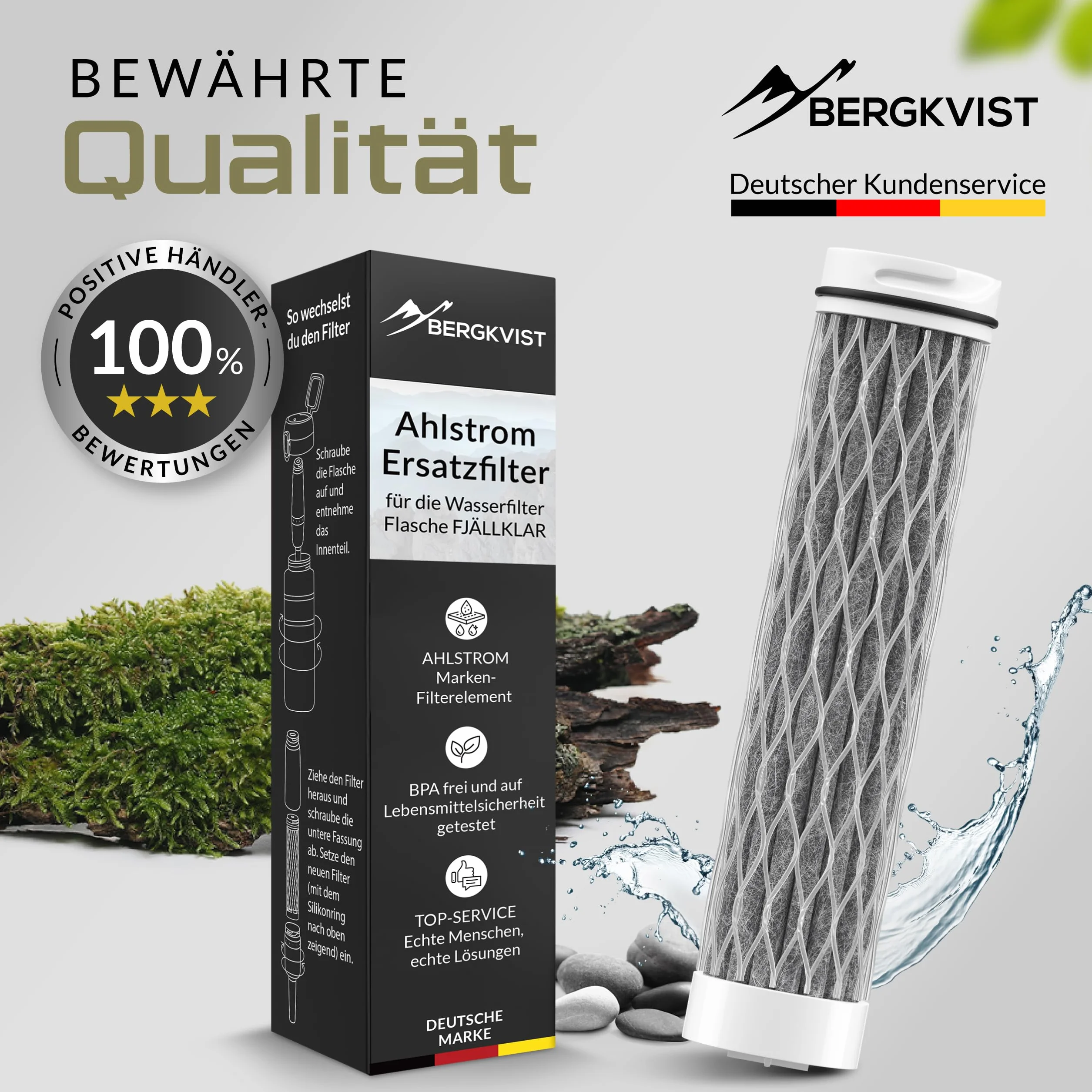 Filtr zapasowy dla butelki BERGKVIST® Outdoor FJÄLLKLAR (500 ml): filtr AHLSTROM® dla czystej wody pitnej