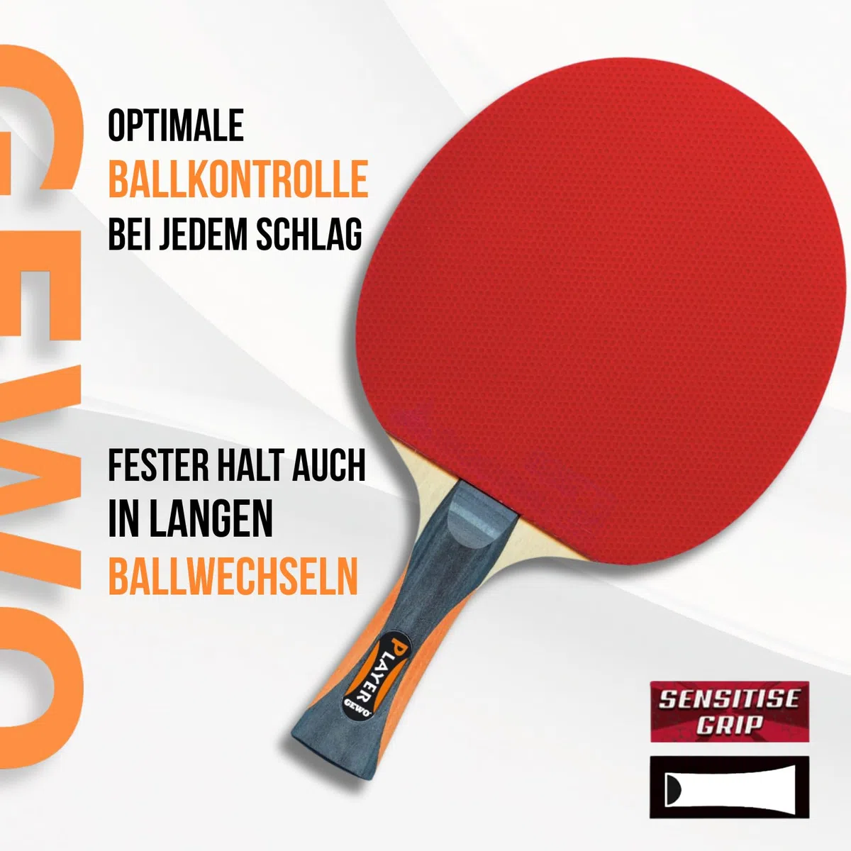 GEWO Unisex – Thunderball 2 wysoka kontrola i maksymalny spin rakieta do tenisa stołowego, czarna/pomarańczowa, jeden rozmiar