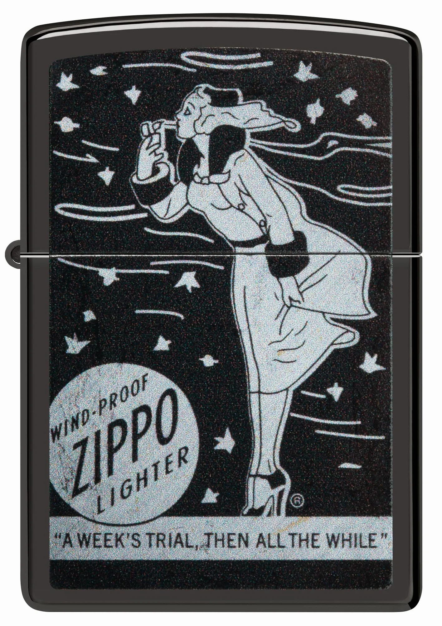 Zippo Vintage Windy Logo Zapalniczka Sztormowa Wielokrotnego Użytku Wiatroodporna Czarny