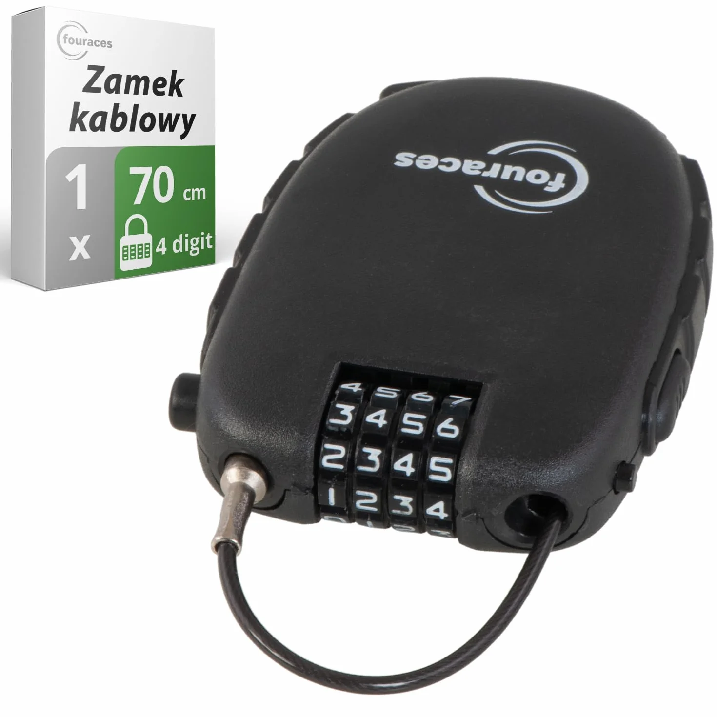 fouraces mini zamek linkowy 70 cm, wysuwany 4-cyfrowy szyfrowy – do hulajnogi, roweru (szosowego), wózka dziecięcego i sprzętu narciarskiego