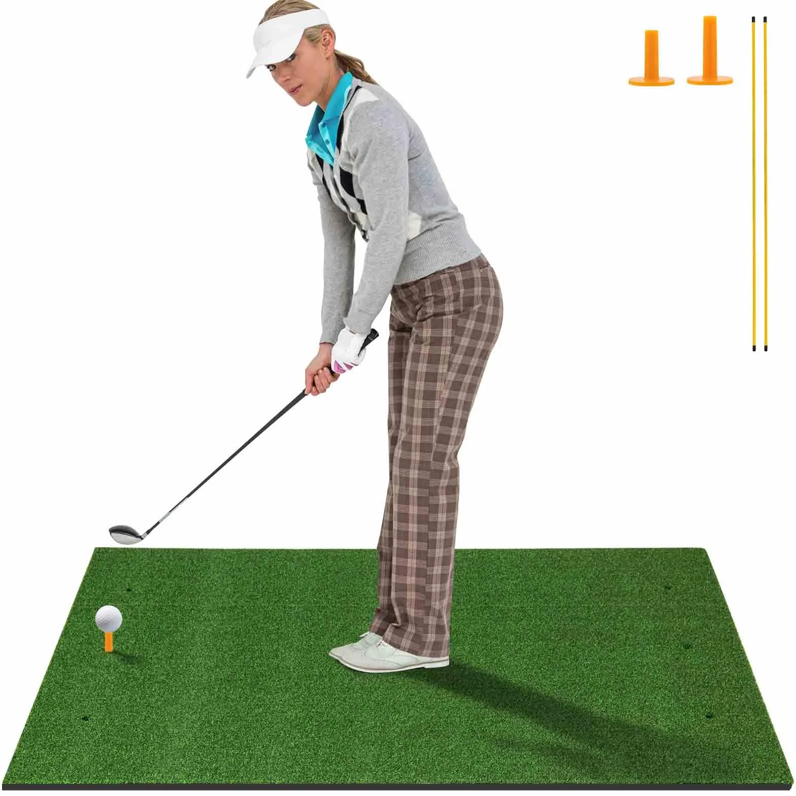 LIFEZEAL Mata treningowa do golfa z 2 koszulkami, 6 otworami i 2 drążkami do wyrównywania, składana i przenośna mata do gry w golfa EVA, mata do ćwiczeń golfowych wewnątrz i na zewnątrz