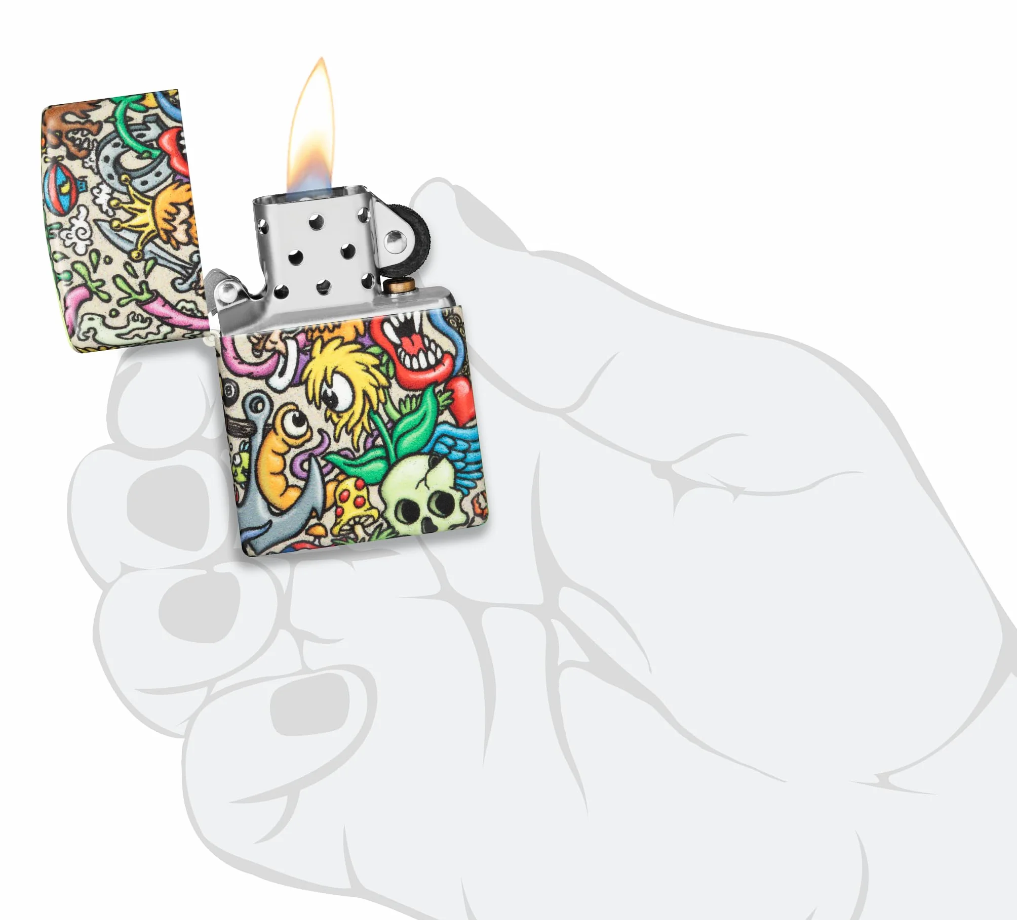Zippo Tattoo Theme Zapalniczka Sztormowa, Kolorowy Nadruk, do Napełniania, Wielokrotnego Użytku, Wiatroodporna Konstrukcja, Pudełko na Prezent, Wykonano w USA, Kolor 540°