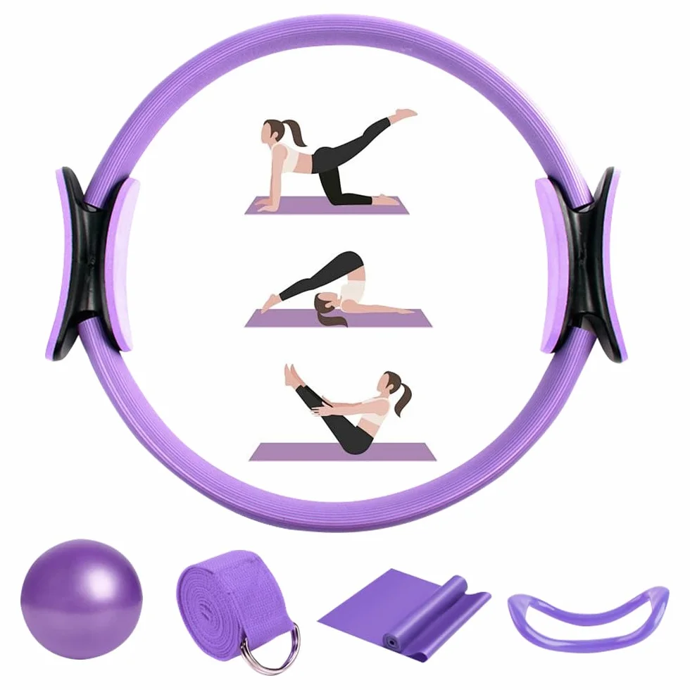 Mineup Zestaw pierścionków do pilatesu, dla kobiet, z antypoślizgowymi uchwytami, z piłką do pilatesu i taśmami fitness, do domu, jogi, siły i elastyczności