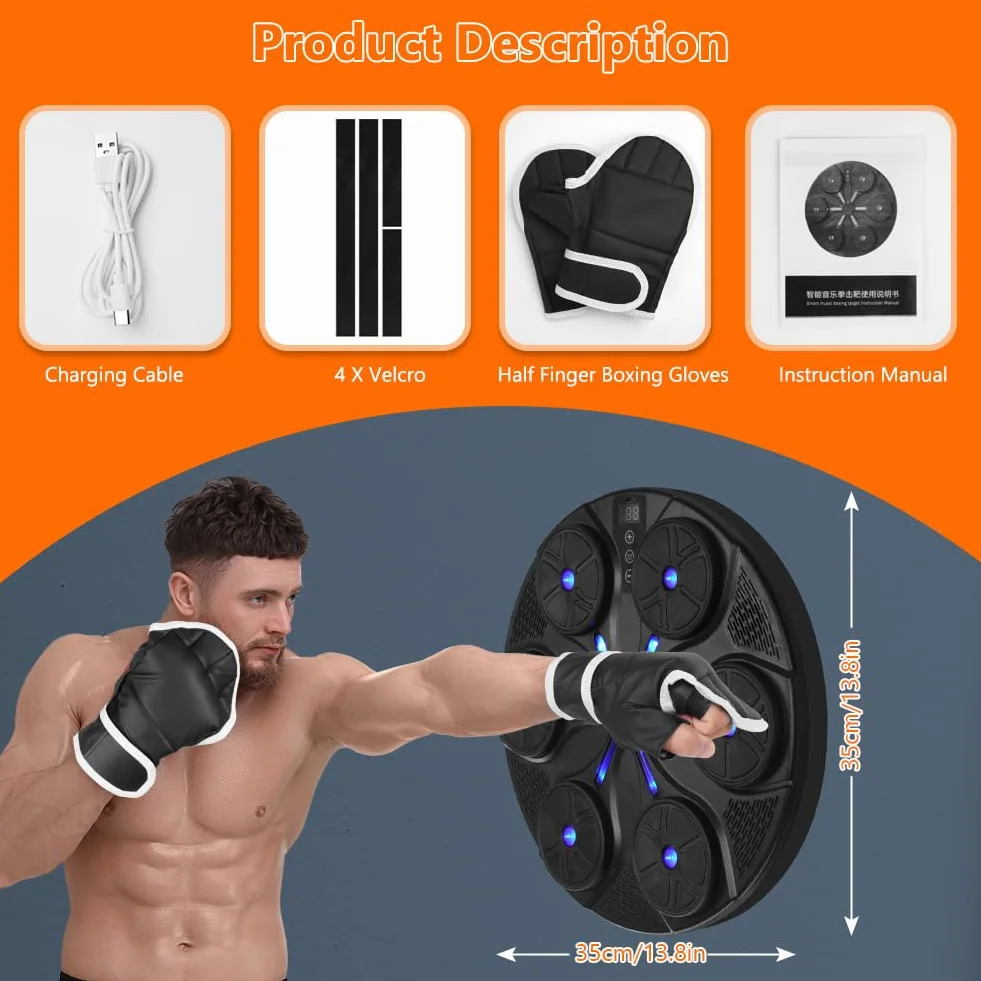 HOTUT Muzyczna Maszyna Bokserska LED na Ścianę z Rękawicami Bezprzewodowy Bluetooth Trening