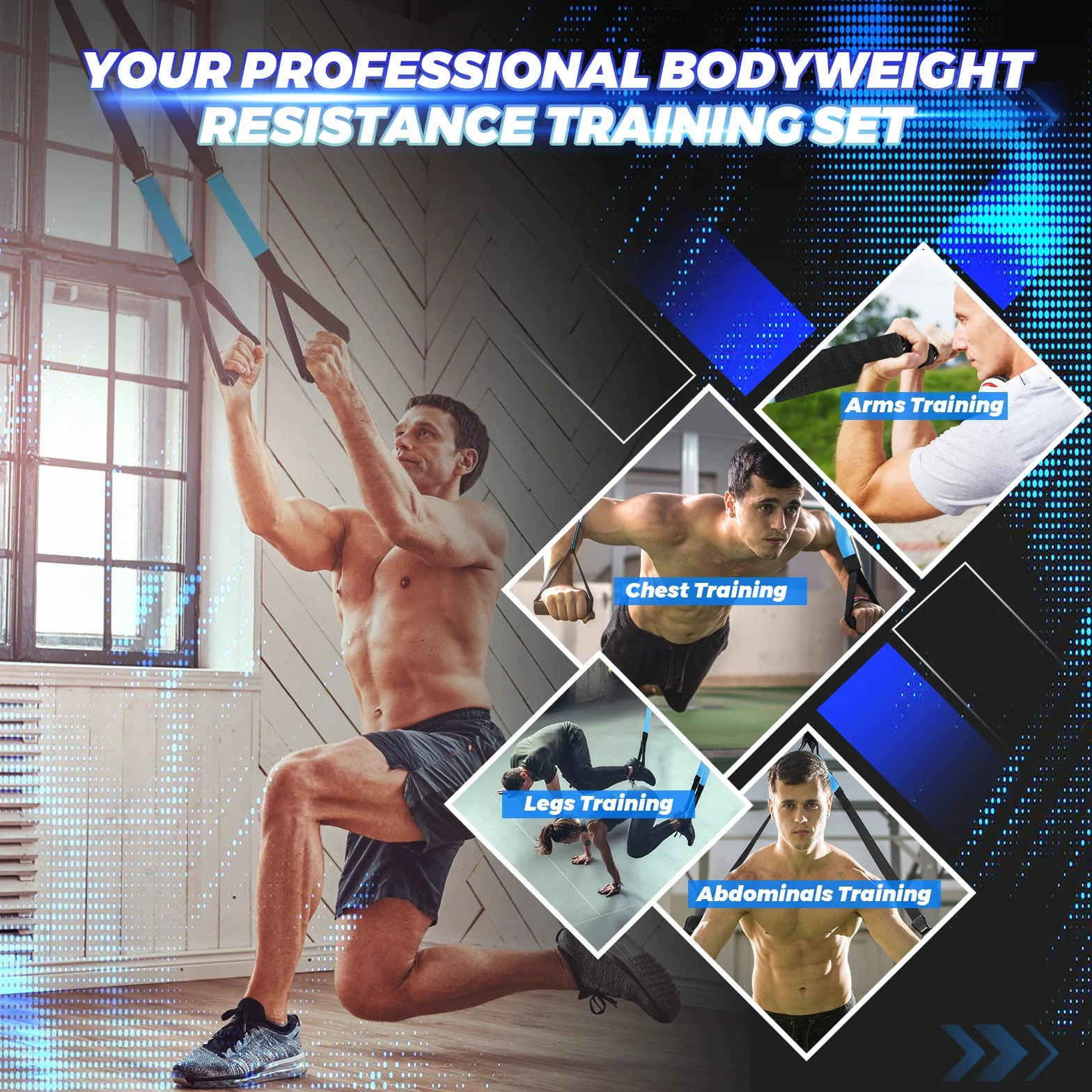 Fitness Training Pro system zawieszenia zestaw treningowy profesjonalna siłownia fitness paski treningowe do domowej siłowni treningu niebieski