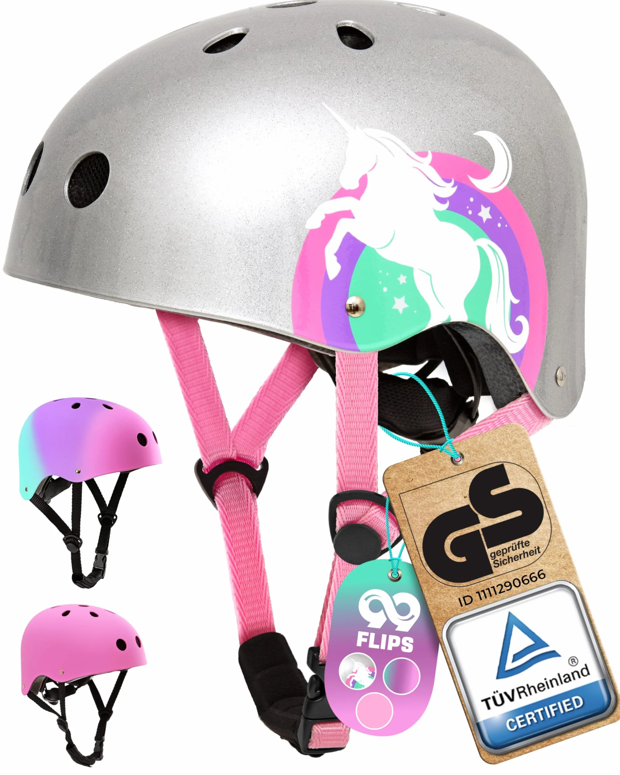 99FLIPS Kask dziecięcy Skater - GS z certyfikatem TÜV Rheinland - Od 3 lat - Kask rowerowy dziecięcy dziewczęcy - Kask dziecięcy niemieckiej marki - Kask deskorolkowy