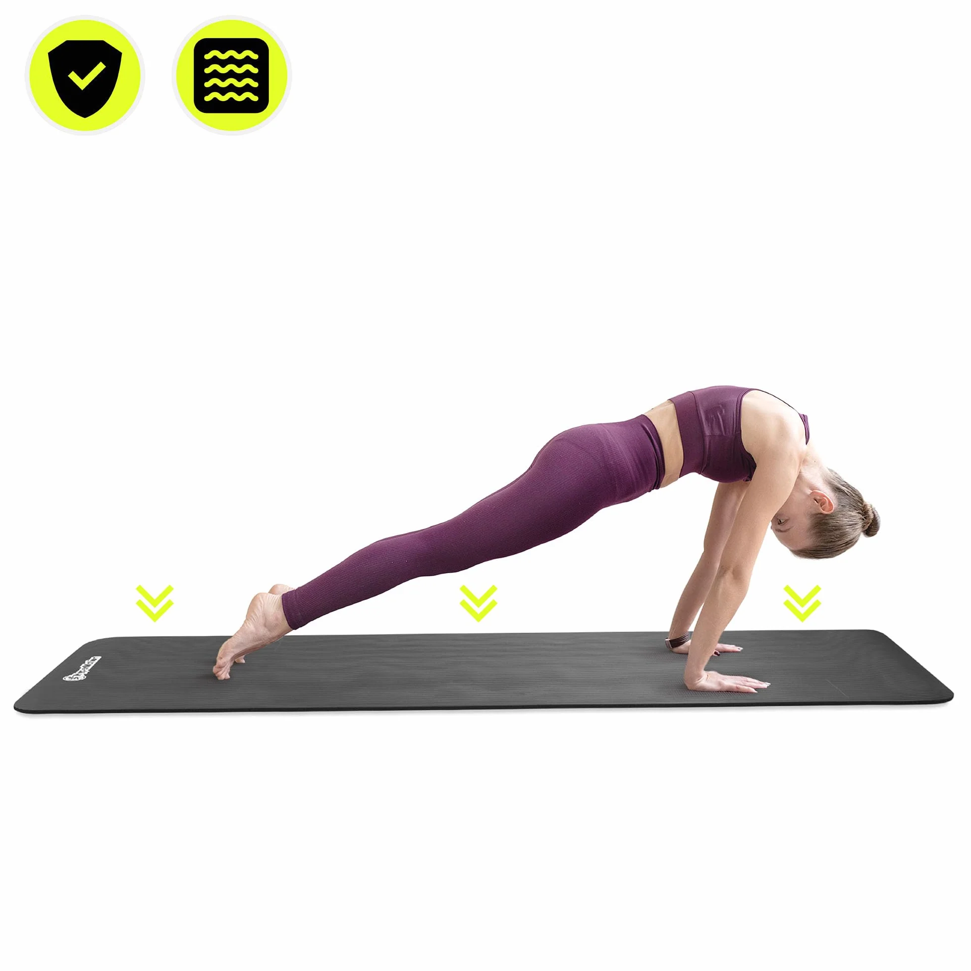 HyperMotion Mata do Ćwiczeń Fitness i Jogi NBR 183x61x0,8 cm Czarna, Antypoślizgowa, 8 mm, z Paskiem do Ćwiczeń i Przenoszenia, do Jogi, Pilatesu i Stretchingu
