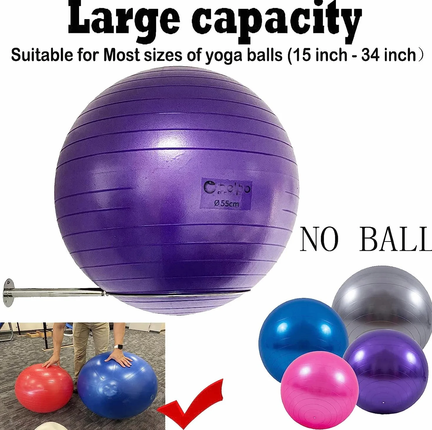 Naścienny uchwyt na piłkę gimnastyczną ze stali nierdzewnej 32-86 cm