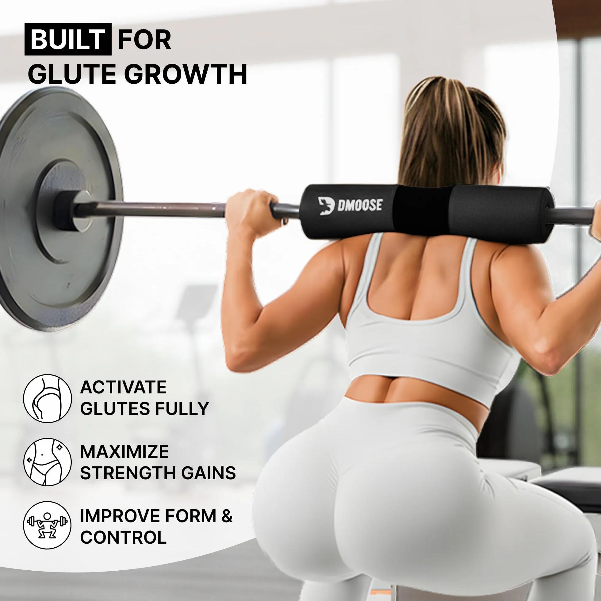 DMoose Fitness Podkładka pod sztangę, do przysiadów i rzuceń, odciąża szyję, ramiona i dolną część pleców, antypoślizgowa podkładka do przysiadów z pianki EVA z paskami bezpieczeństwa, podkładka