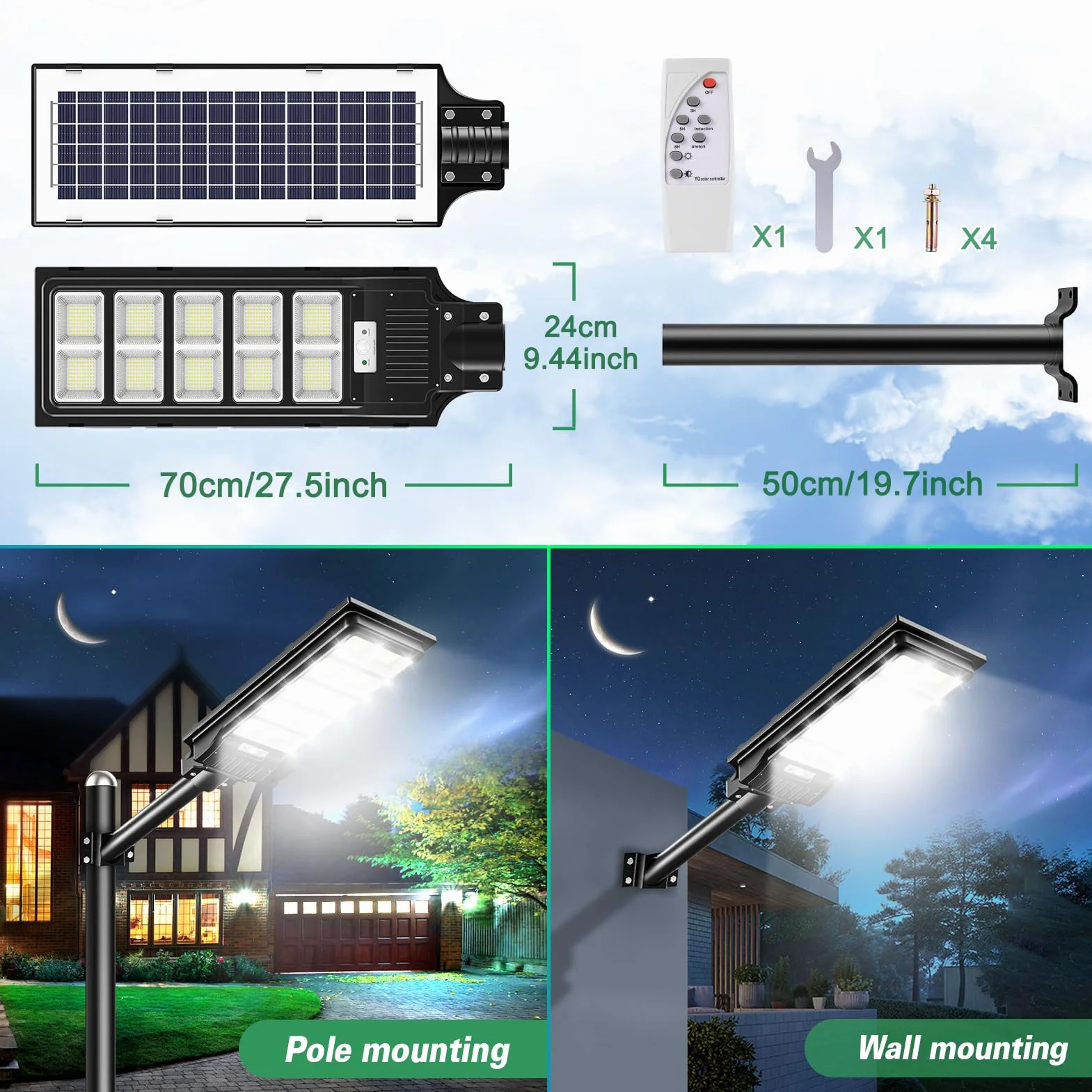 Papasbox 500W Solarne Światło Uliczne LED z Pilotem 6500K Czujnik Ruchu Zewnętrzne