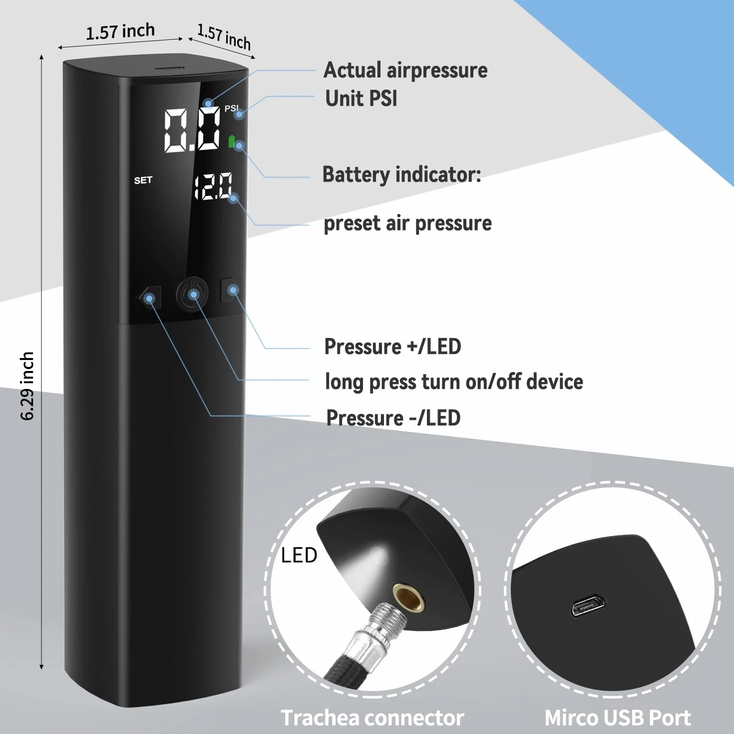 Kizplays Inteligentna elektryczna pompka do balonów, przenośna z manometrem i wyświetlaczem LCD, do piłki nożnej, koszykówki, siatkówki