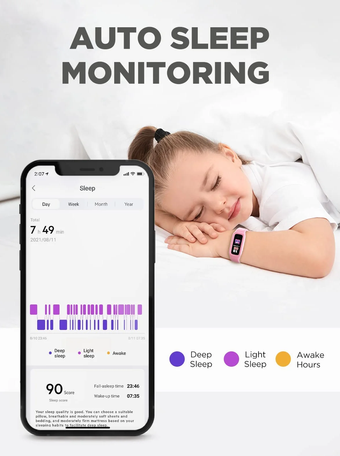 BIGGERFIVE Vigor 2 Fitness Tracker zegarek dla dzieci, dziewcząt, chłopców w wieku 5-12 lat, monitor aktywności, krokomierz, pulsometr, monitor snu, wodoszczelność IP68