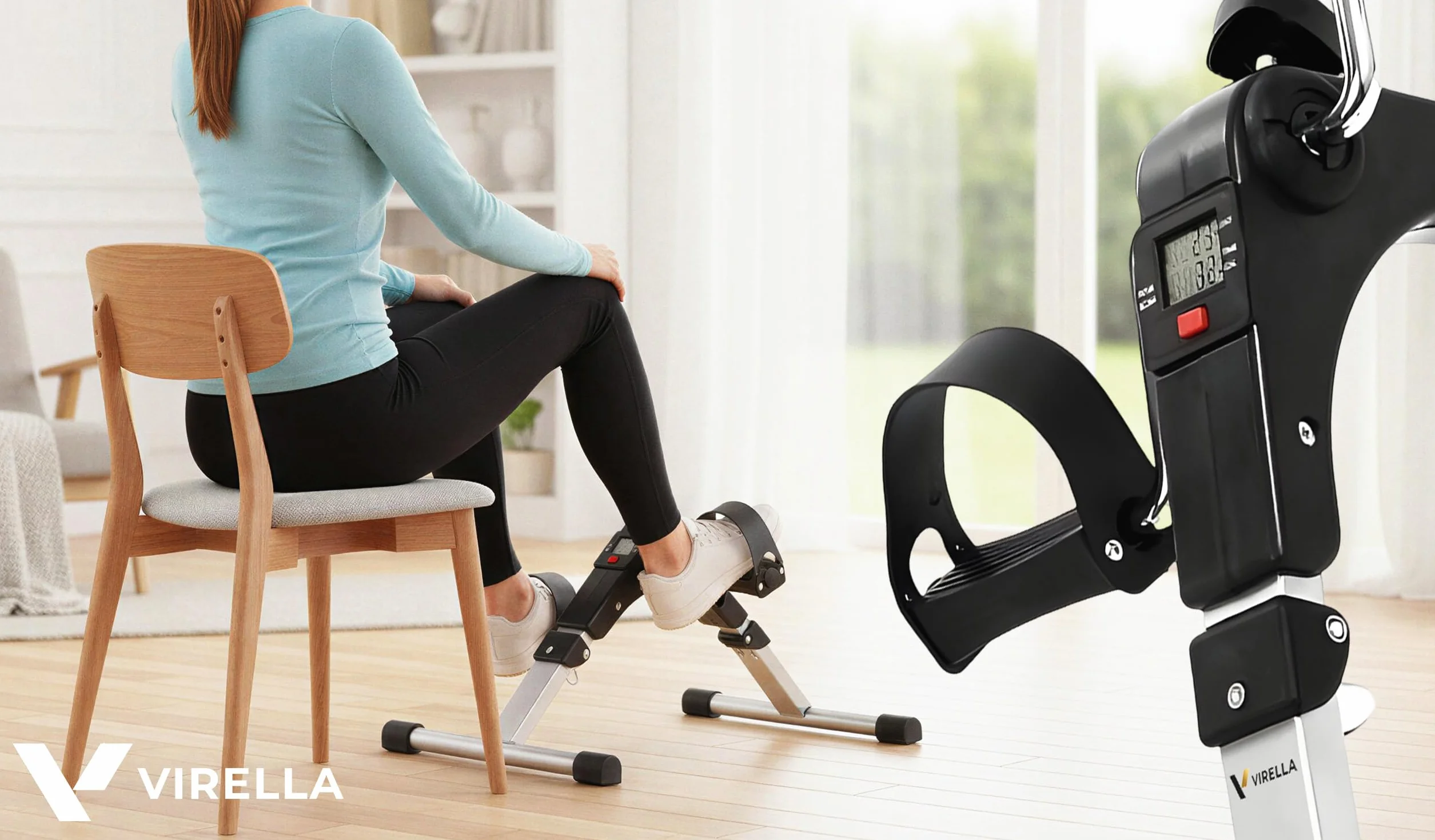 Virella Mini rower treningowy przenośny ćwiczący siłownia fitness noga ramię trening regulowany opór z wyświetlaczem LCD dla kobiet i mężczyzn