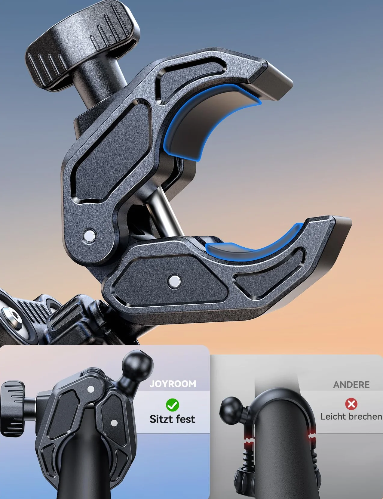JOYROOM Uchwyt Telefon Rowerowy i Motocyklowy 4-Punktowy System Antywibracyjny Antywibracyjny Uchwyt Motocyklowy dla iPhone 16 Samsung S24 4,7"-7"