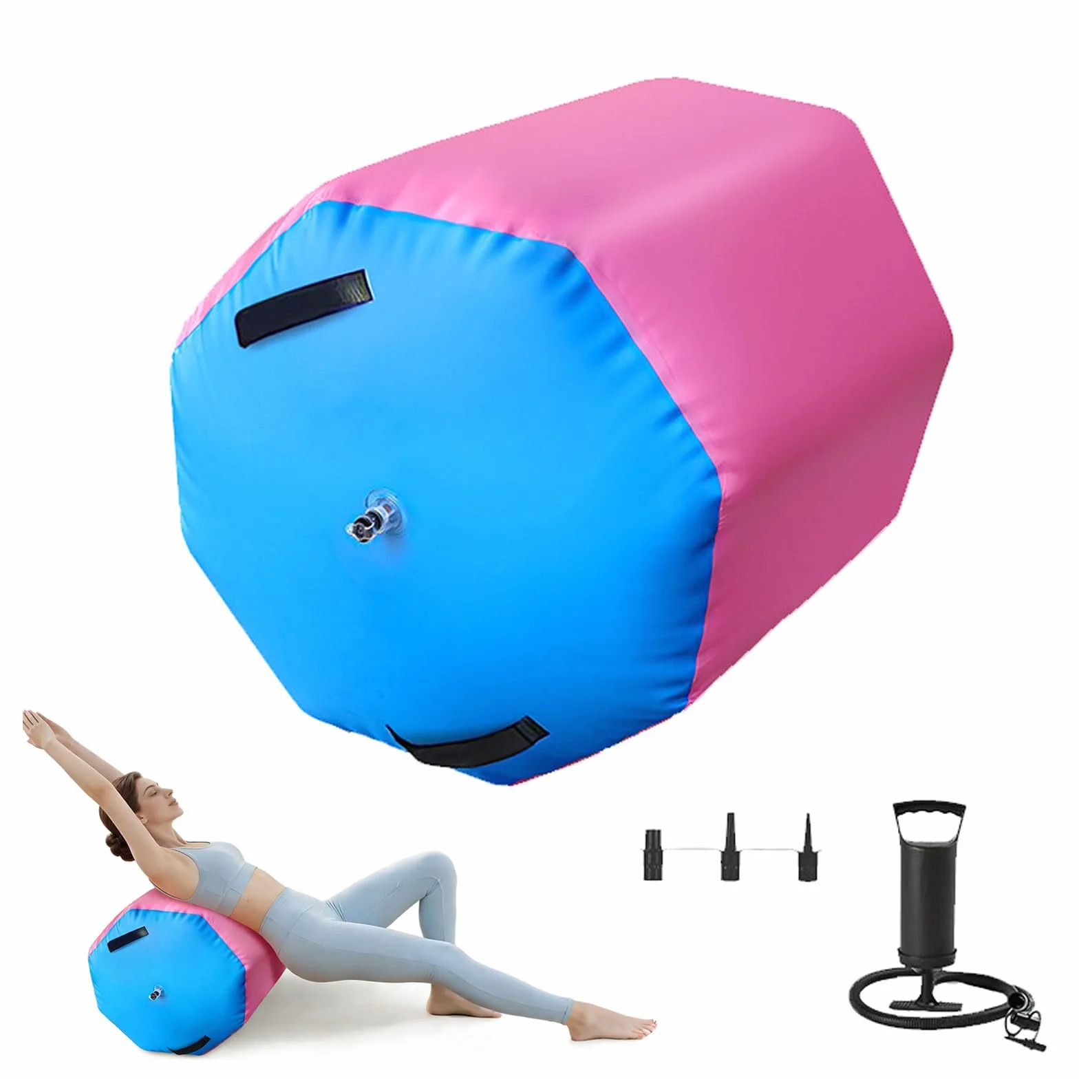 Wałek gimnastyczny, nadmuchiwany wałek gimnastyczny, 80 x 100 cm, z pompką powietrza, ośmiokątna mata gimnastyczna, trener do jogi, treningu, fitnessu, siłowni, ćwiczeń, użytku domowego