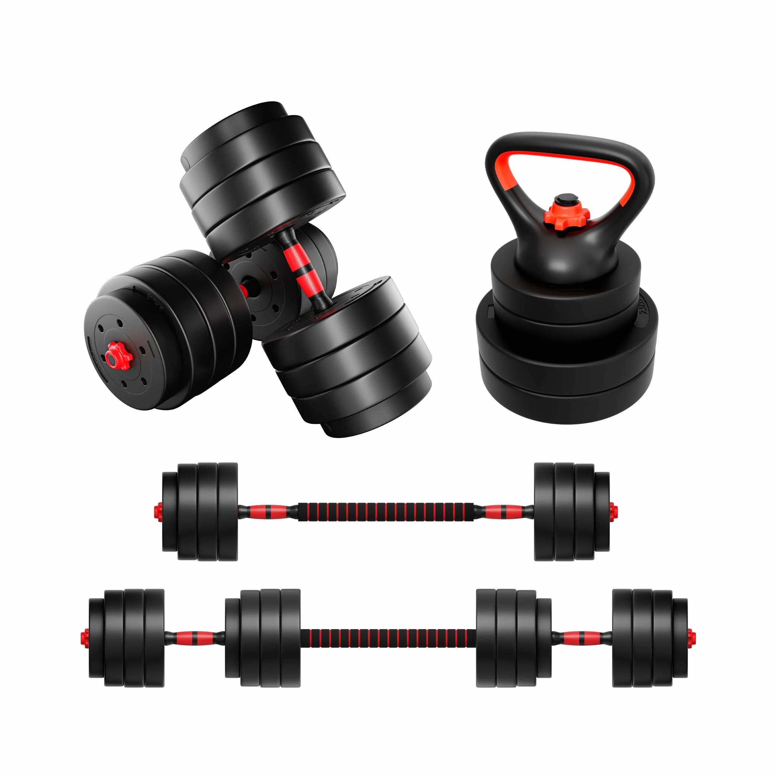 ATHLER Lion 45 | zestaw hantli 40 kg | zestaw hantli 4 w 1 | regulowana waga | 16 krążków do hantli 2 sztangi | krótkie hantle długie hantle kettlebell | do treningu siłowego, fitnessu, domu na
