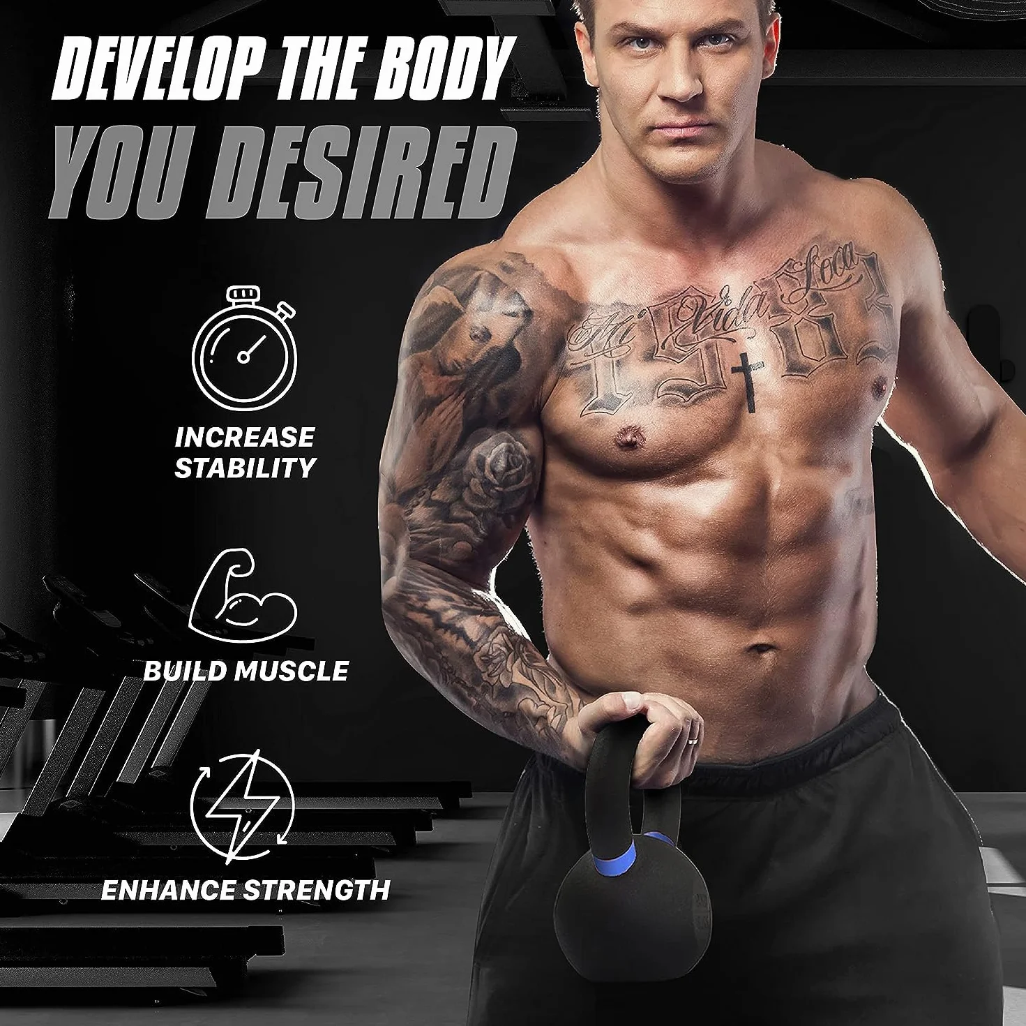 Yes4All Malowany proszkowo żeliwny kettlebell, 12 kg, z szerokim uchwytem i płaskim dnem - do treningu siłowego i crossowego