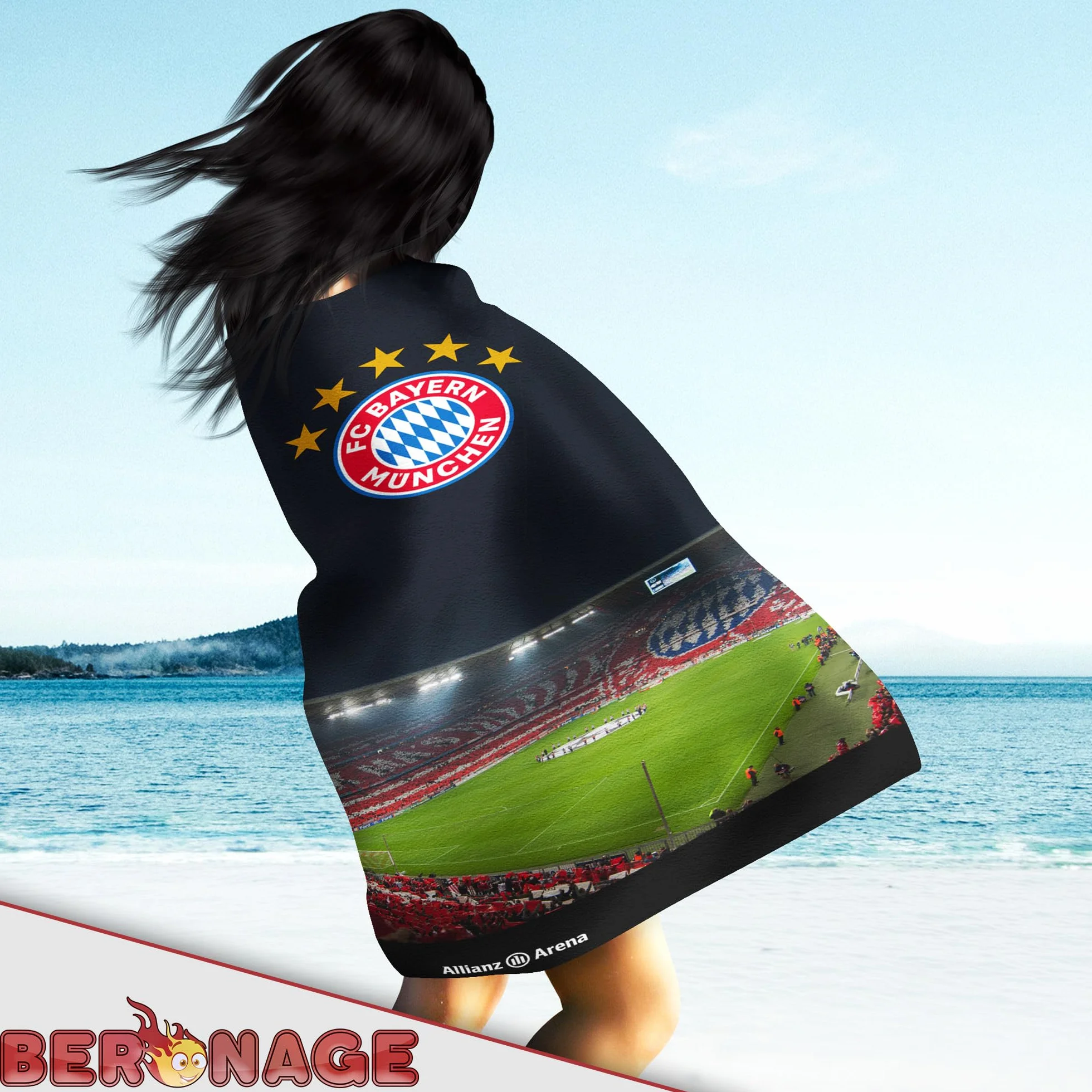 FC Bayern München Ręcznik kąpielowy – Allianz Arena 75 x 150 cm, 100% bawełna – Mia san Mia, rekordowy mistrz, piłka nożna, ręcznik plażowy dla prawdziwych fanów FCB, idealny artykuł dla fanów na