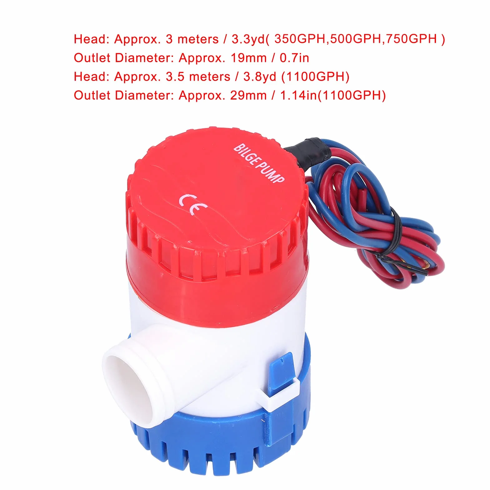 Pompa Zęzowa 12V/24V 350/500/750/1100GPH, Pompa Zęzowa o Niskim Poziomie Hałasu, Przełącznik Półautomatyczny Elektryczna Mała Pompa Zanurzeniowa do Drenażu Zapewnia Moc(24V-500GPH)