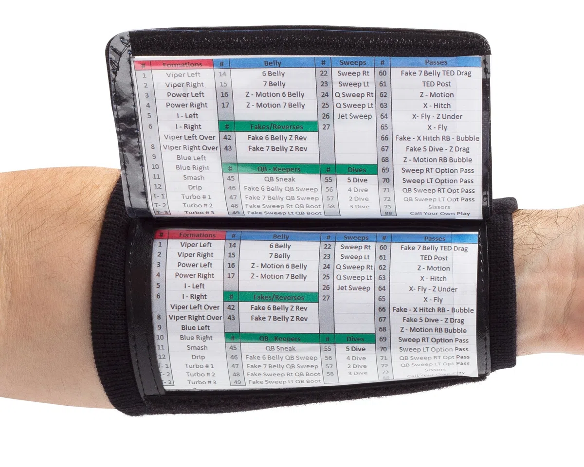 WristCoaches QB trener nadgarstka – opaska na rękę do Playbook (dorosły – czarny) – wytrzymałe opaski na rękę piłkarskie dla mężczyzn z trzema przegródkami na karty – idealna do flagi piłki nożnej i futbolu na sprzęt