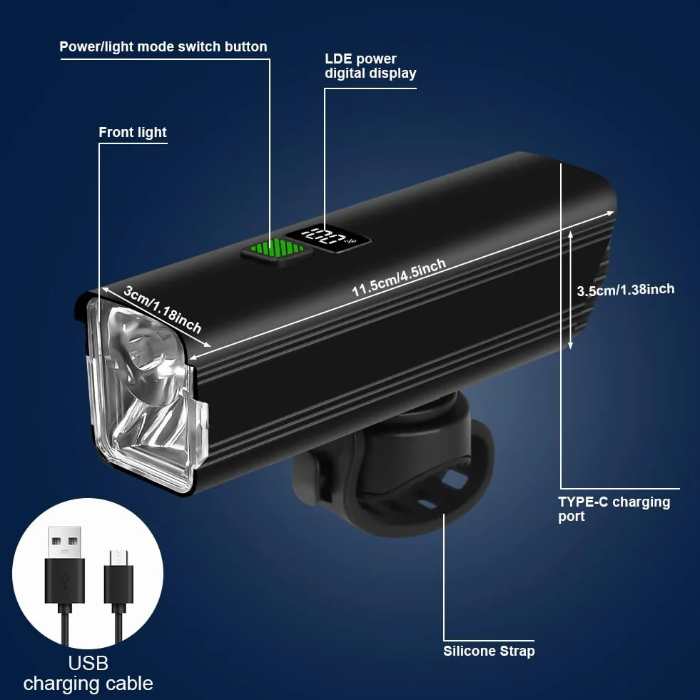 Ainiv oświetlenie rowerowe, oświetlenie rowerowe o dużej mocy, przednie oświetlenie rowerowe ładowane przez USB z wyświetlaczem cyfrowym, wodoodporna lampa rowerowa do rowerów szosowych, MTB, do jazdy