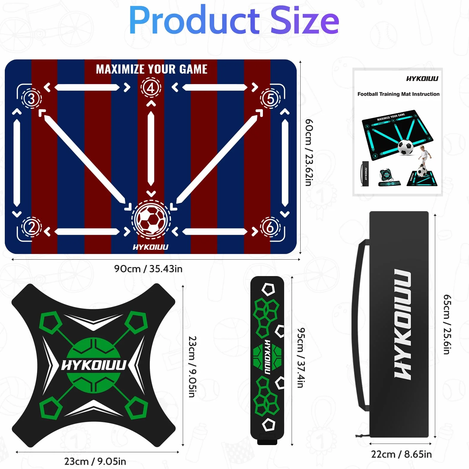 Football Training Mat With Kick Trainer 90 X 60 Cm Football Skills Mat Mastery Footstep Agility Pad To Boost Speed, Strength & Coordination Non-Slip Footbal Mastery For Kids Youth Gifts