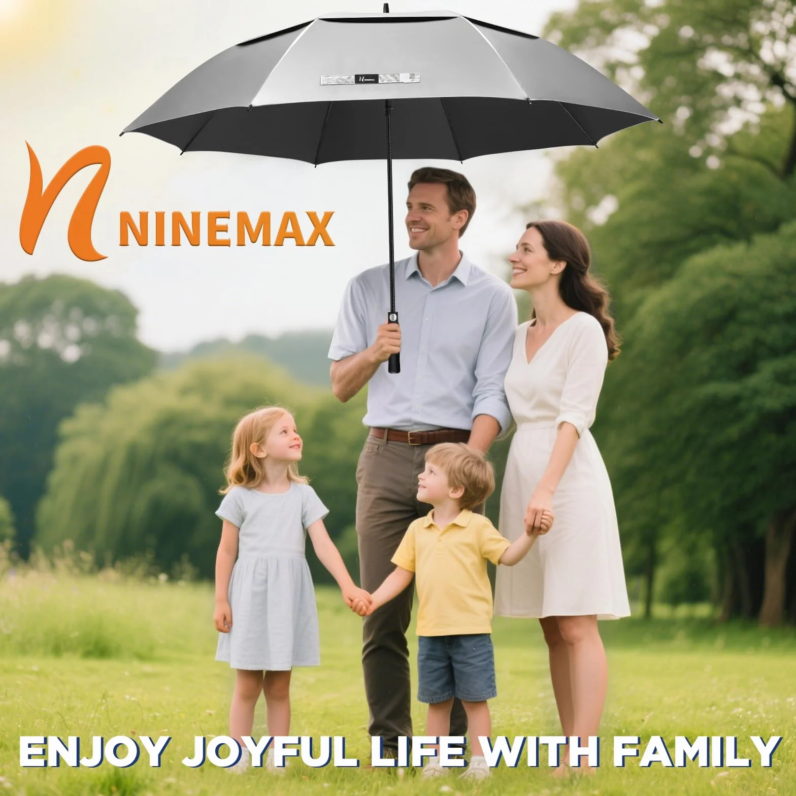 NINEMAX Duży parasol golfowy UV 130/54/162/168 cm, ochrona przed promieniowaniem UV, automatyczne otwierane parasole golfowe, wiatroszczelny, mocny, podwójny baldachim dla kobiet mężczyzn