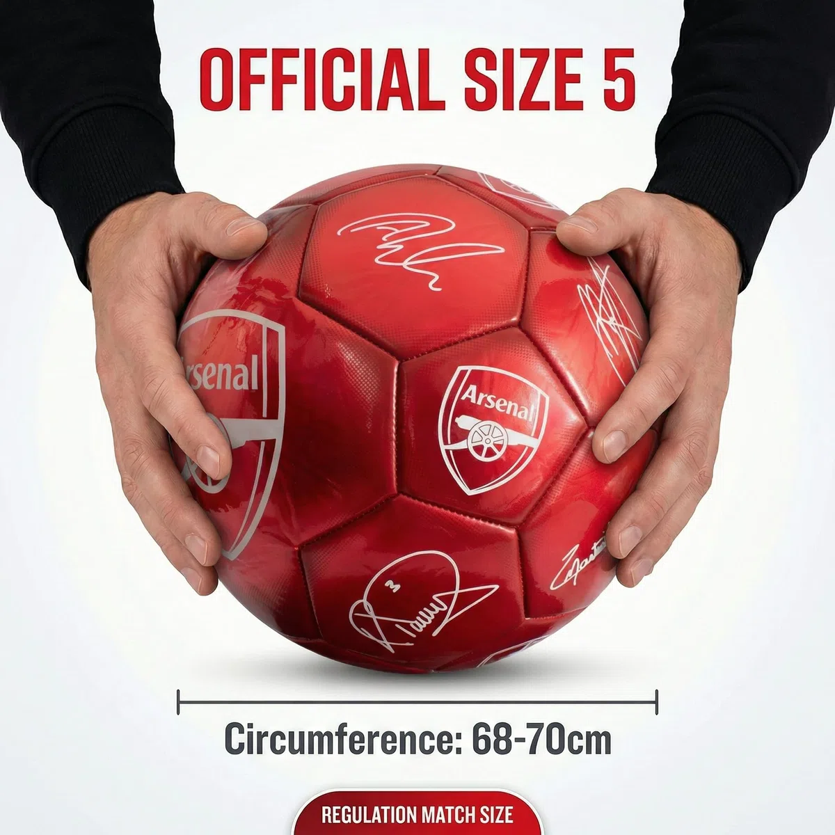 Hy-Pro Oficjalnie licencjonowana piłka nożna Arsenal F.C. Classic Signature, metaliczna, rozmiar 5, strzelcy, trening, mecz, towar, kolekcjonerska dla dzieci i dorosłych, czerwona