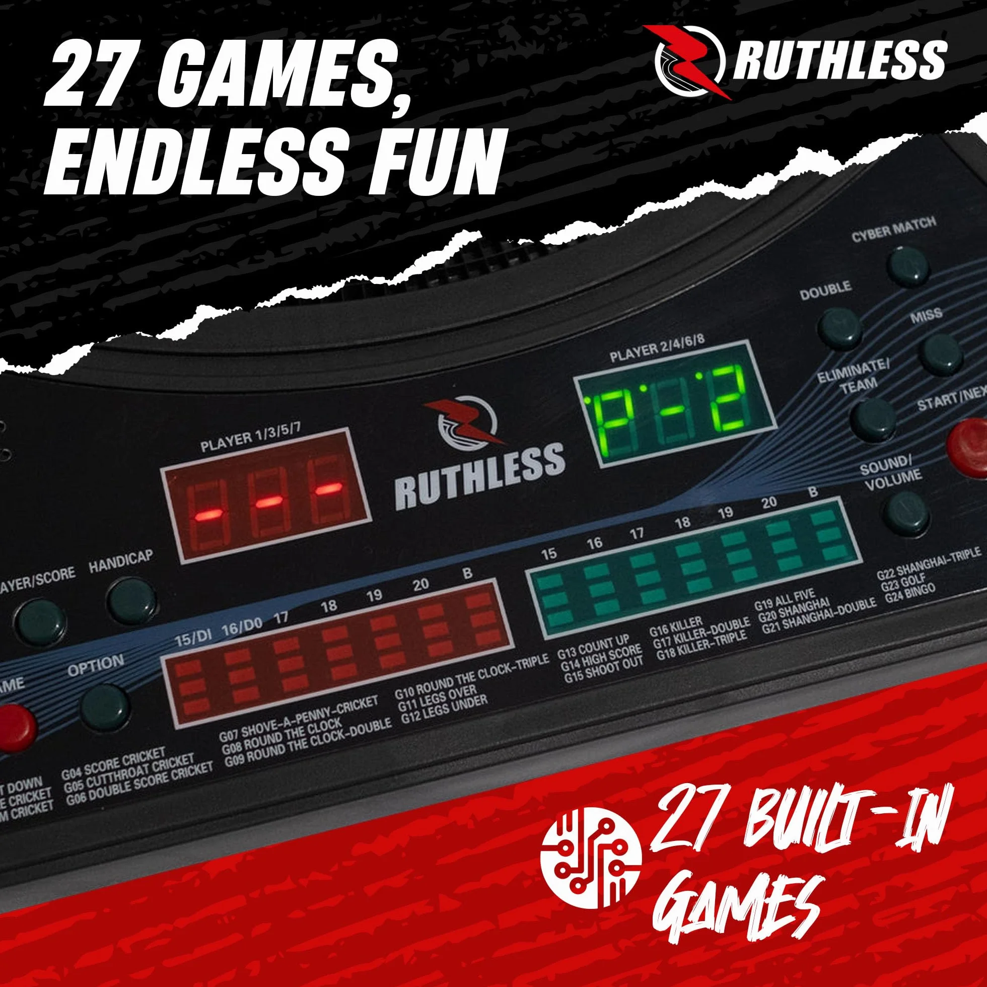 Ruthless R600 Electonic Dartboard Miękka końcówka 8 graczy 27 gier