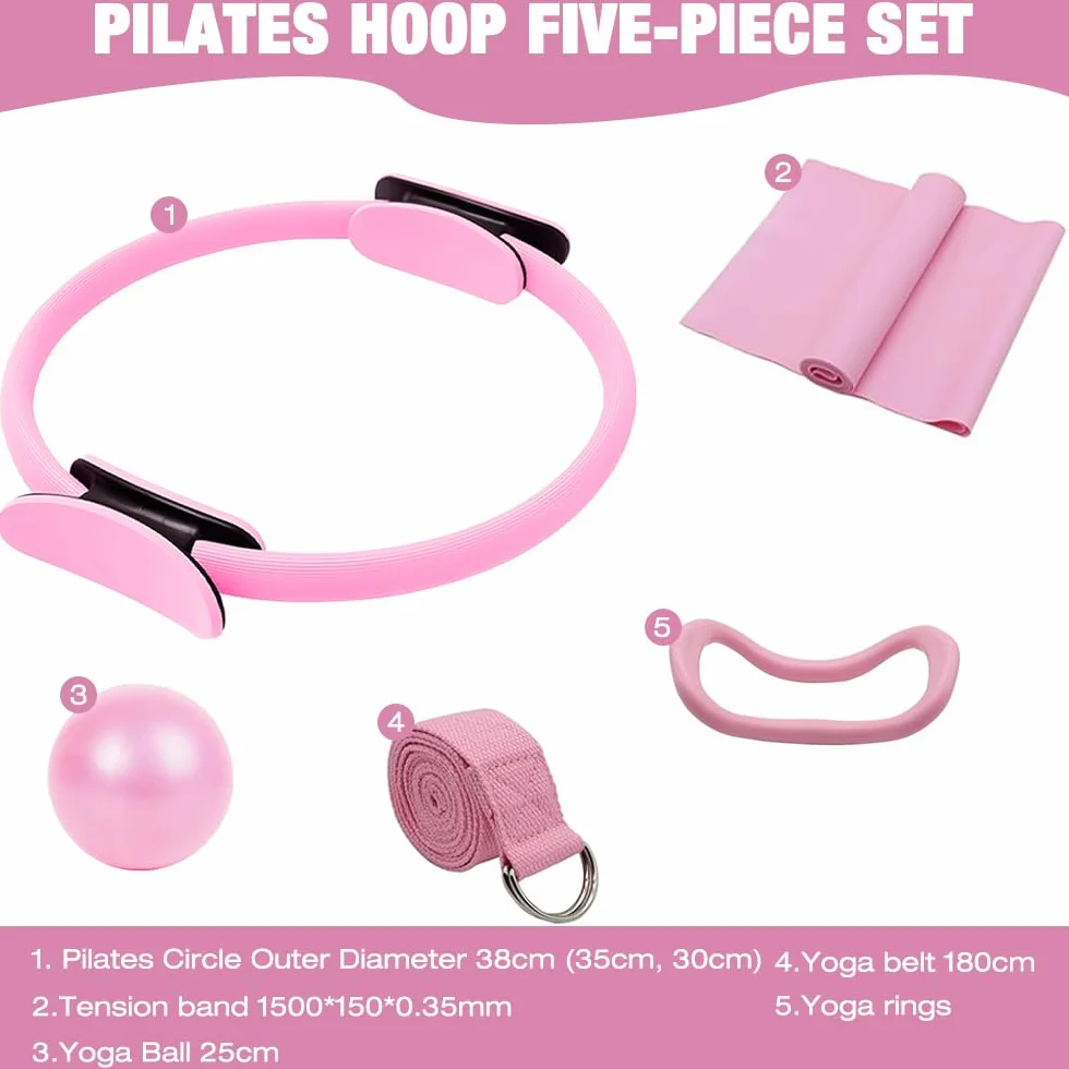 Mineup Zestaw pierścieni do pilates, 5 sztuk zestawu pilates essentials dla kobiet z piłką do jogi, pasem do jogi i paskami fitness, pierścień pilates, pierścień pilates yoga do domu, jogi, siły i