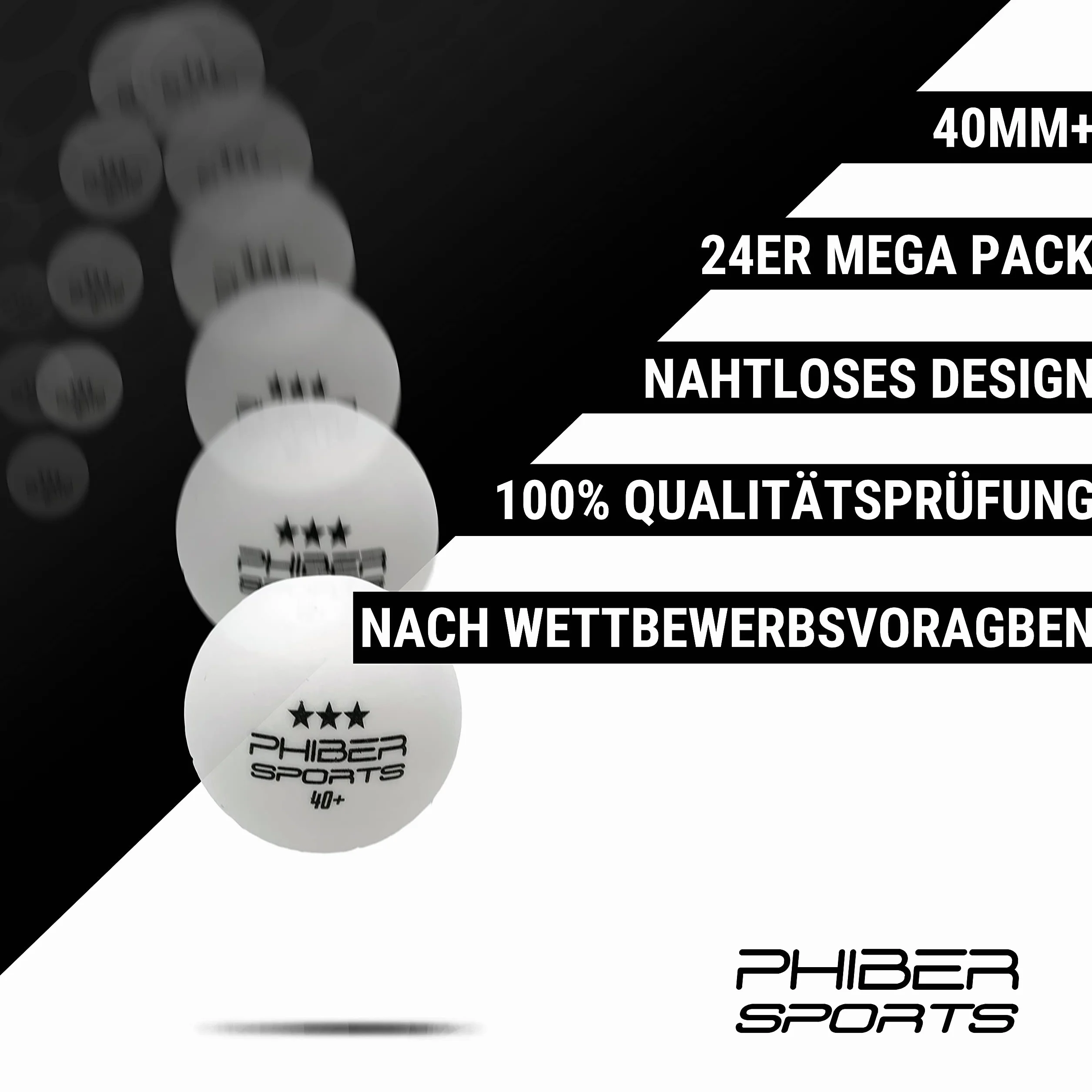 PHIBER-SPORTS Piłki do tenisa stołowego 40+ Premium 3-gwiazdkowe – idealne właściwości do gry – idealne dla początkujących, rodzin i profesjonalistów – wykonane zgodnie ze standardami konkurencji