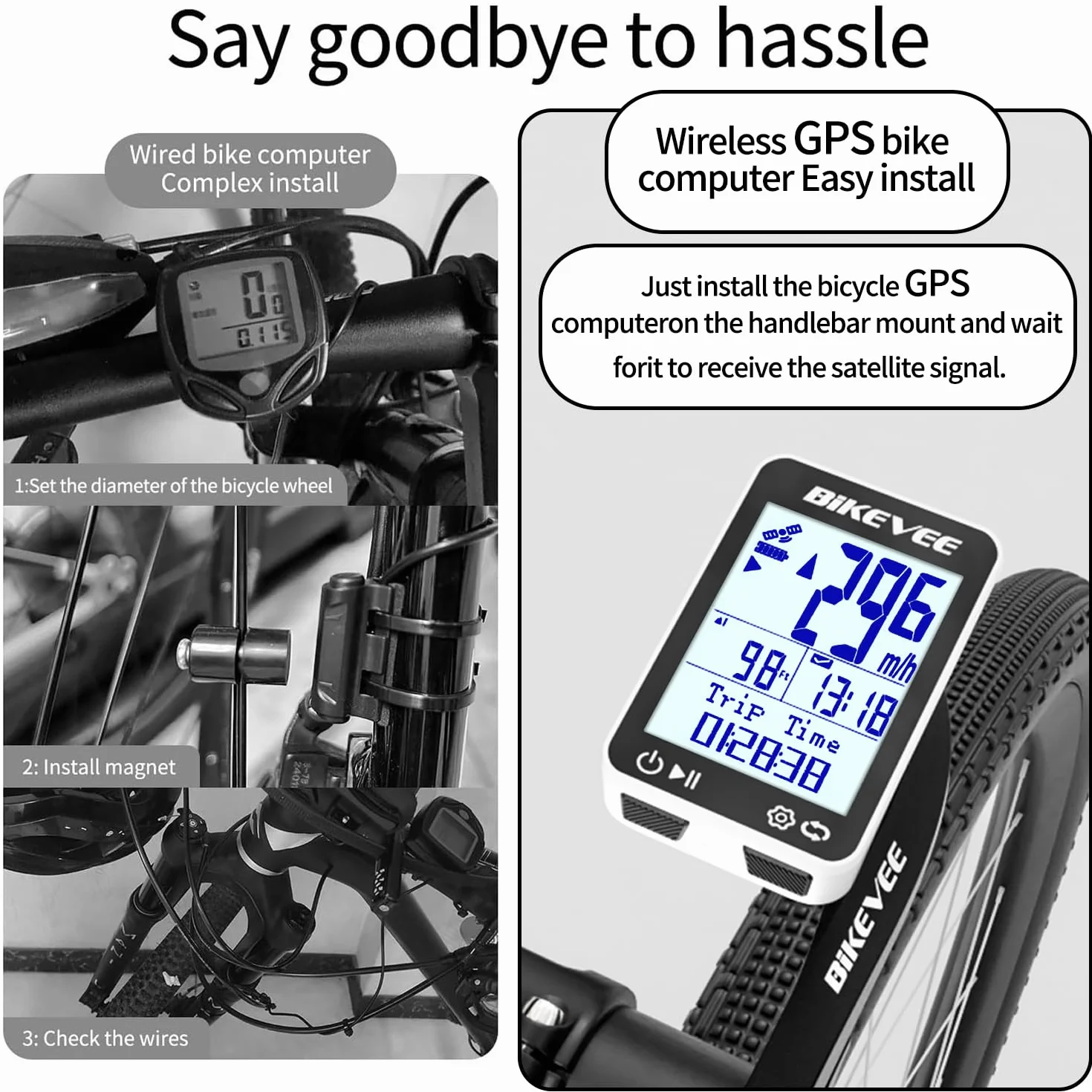 Bezprzewodowy komputer rowerowy IPX7, 6.1 cm LCD prędkościomierz MPH km/h