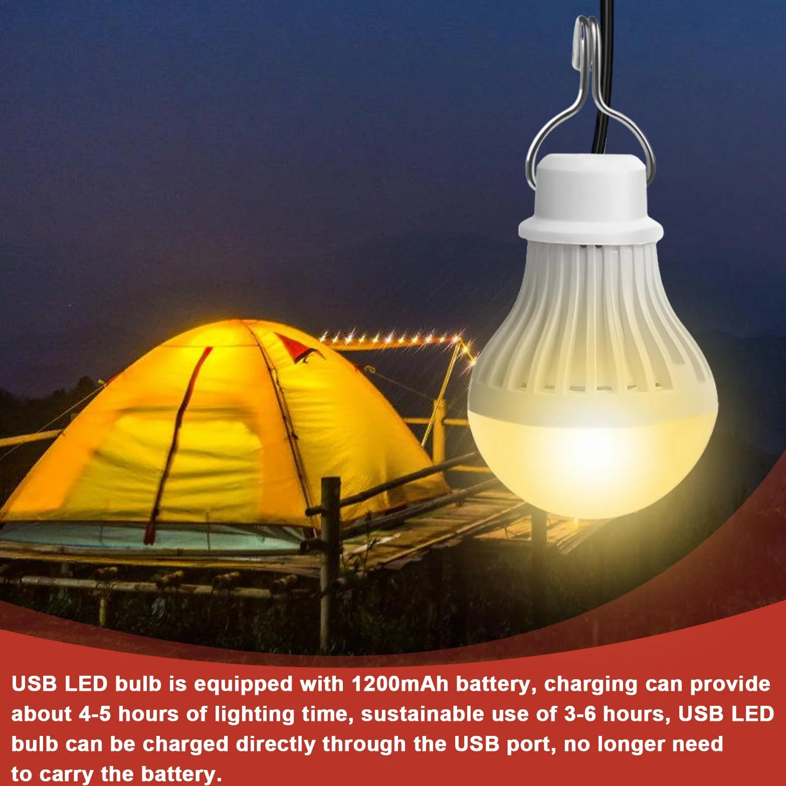 Lampa kempingowa LED, 2 sztuki, 7 W, możliwość ponownego ładowania, lampa namiotowa, możliwość ściemniania, 3 tryby świecenia, 2700-5000 K, światło awaryjne z haczykiem, zasilanie bateryjne, przenośna