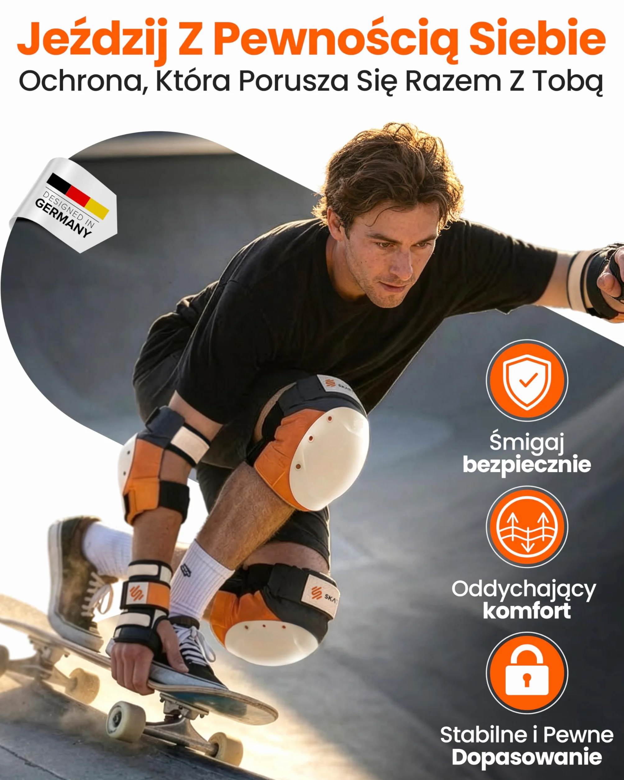 SKATEWIZ Ochraniacze on rollki of the dorosłych and młodzieży z neoprenowymi rękawami - Zestaw ochraniaczy [6 szt.] SHIELD, opracowany przez niemieckiego producenta