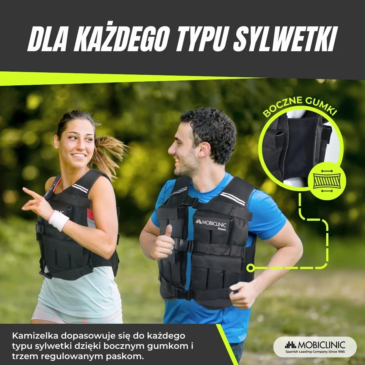 Mobiclinic Kamizelka z Obciążeniem 10/20 Kg Regulowana Materiał 600D Oxford Odblaskowe Paski Oddychająca do Treningu Fitness