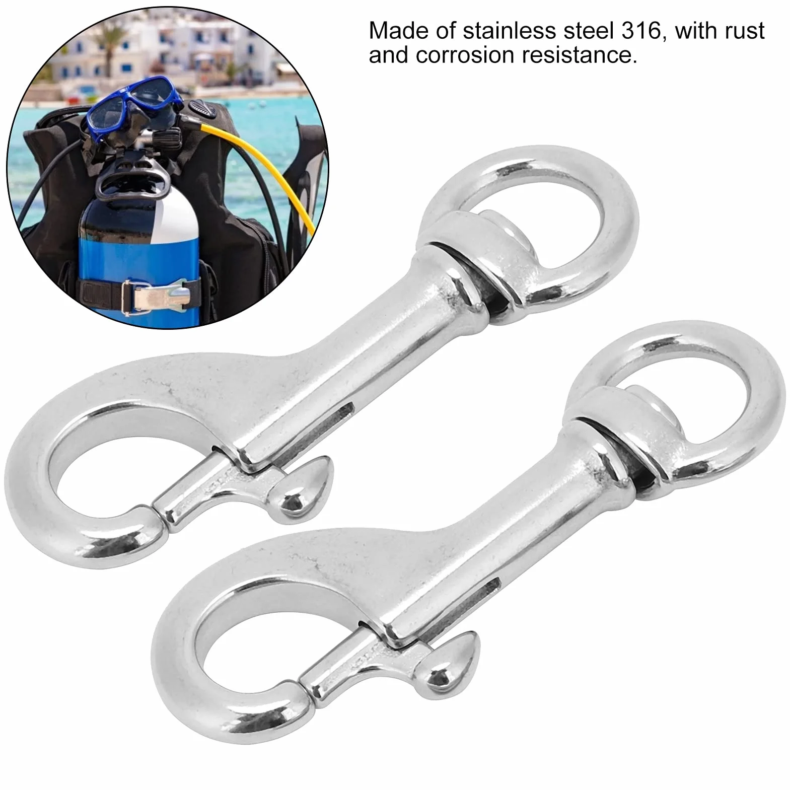 2 Szt.Haczyki do Nurkowania Karabińczyk Wspinaczkowy 316 ze Stali Nierdzewnej Heavy Duty Link Hook Brelok